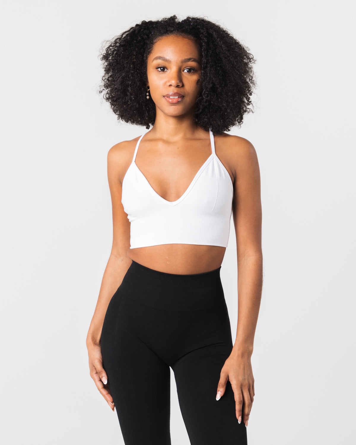 Seamless Ribbed Bra for Women - Comfortable Wireless Bralette, Soft Stretchy Fabric, Perfect for Yoga, Lounge & Everyday Wear - White