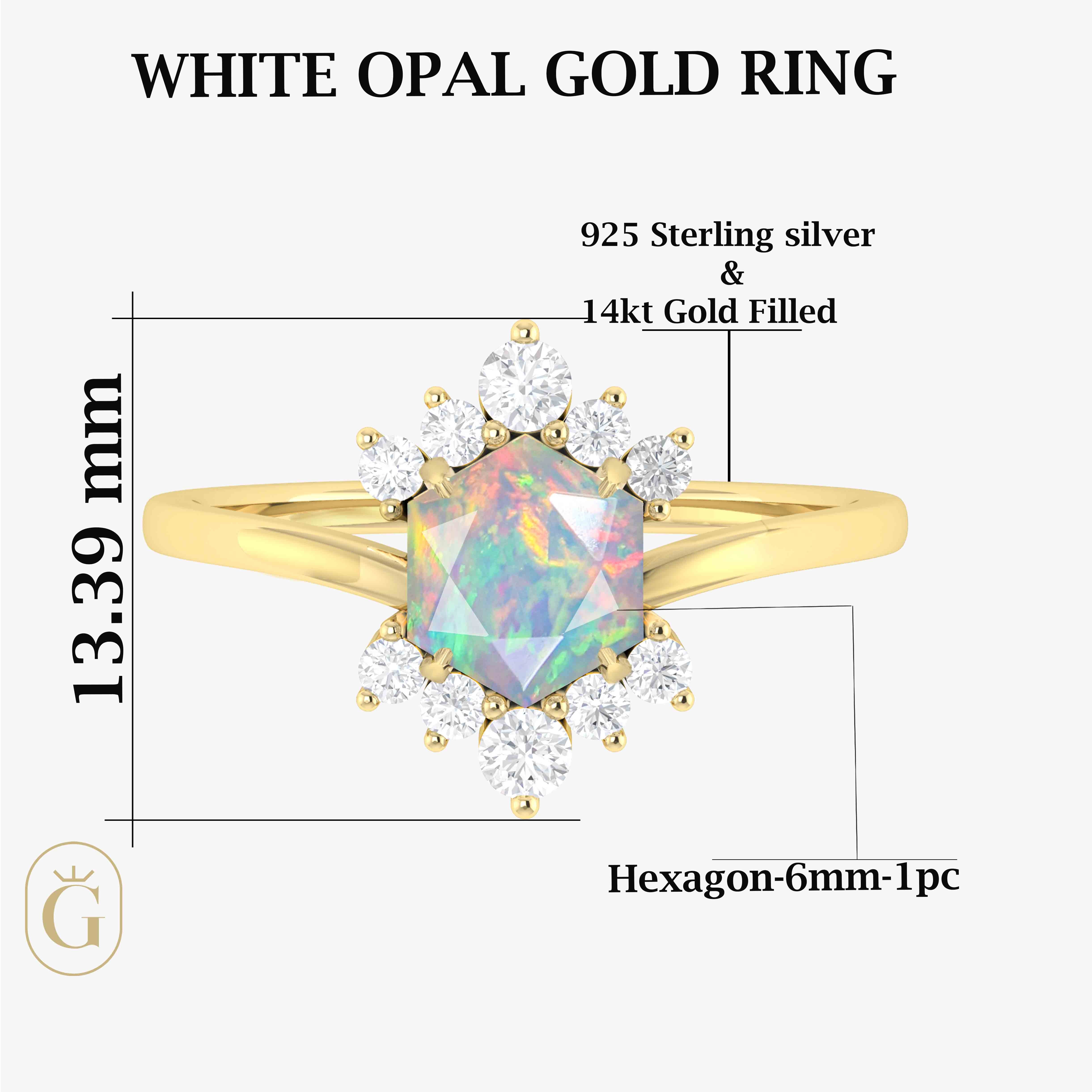Natural White Opal Hexagon Gemstone Ring - Elegant Handmade Silver Jewelry for Women, Perfect for Weddings, Parties & Everyday Wear