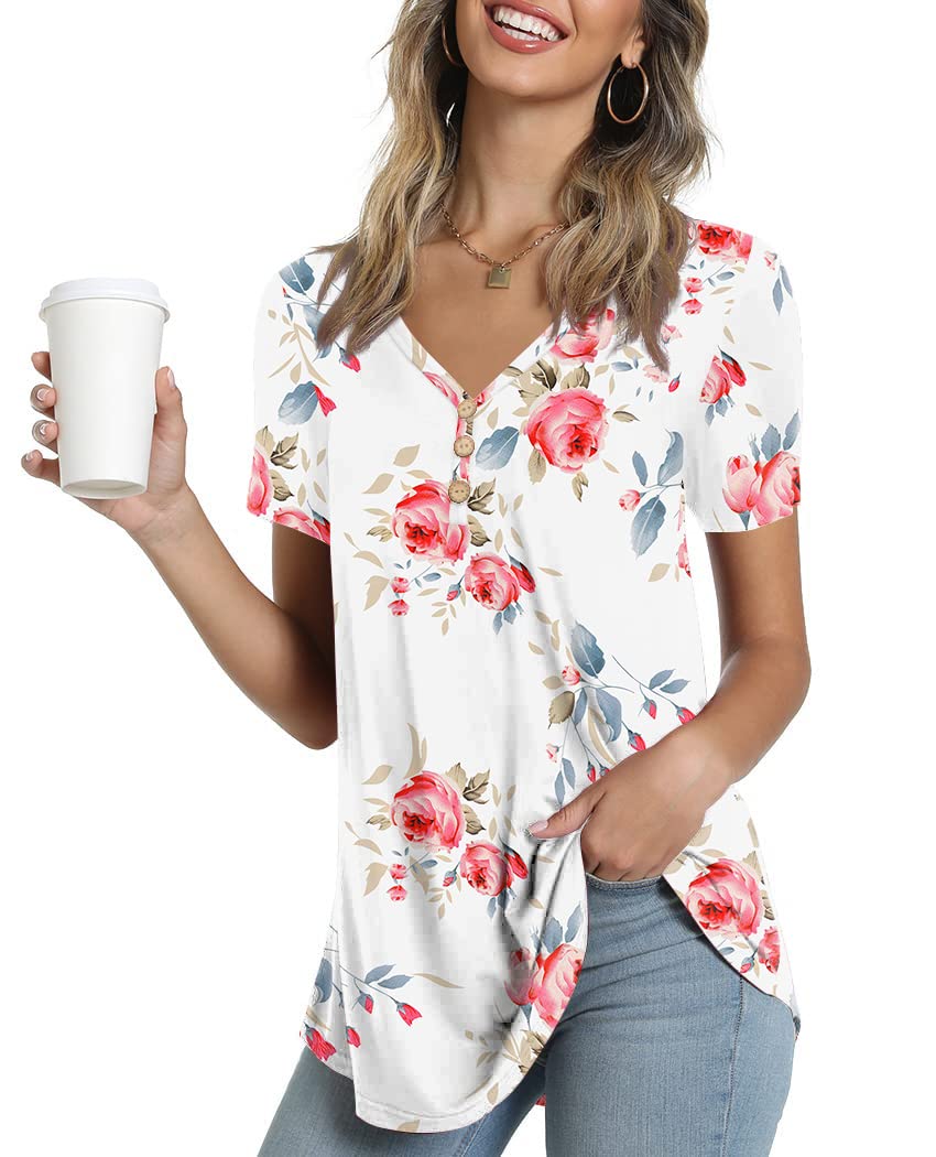 Women's Summer Short Sleeve Tunic Top - Loose Fit Casual Button-Up Blouse Shirt for Women | Perfect for Beach, Office & Everyday Wear