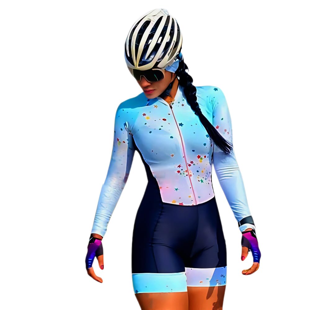 Women's Professional Long Sleeve Cycling Jumpsuit - Breathable Workout Romper for Cycling & Training - XS to 3XL Size Range - Perfect for Road Biking, Gym Workouts & Outdoor Sports
