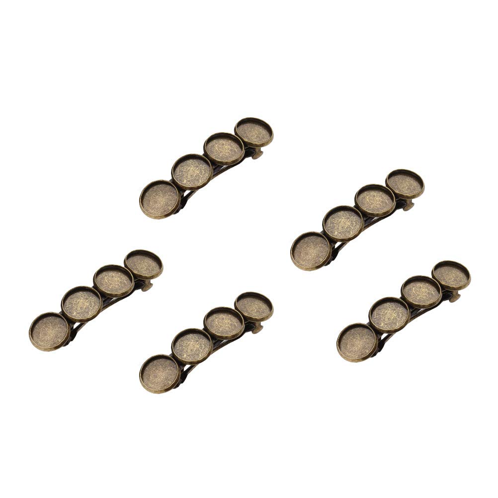 EXCLUZO 5-Piece DIY Round Base Plate Hair Clips - Elegant Women's Barrettes & Headdress Accessories for 12mm Gemstone Settings (Patina Finish) - Perfect for Weddings, Parties & DIY Hair Decorations