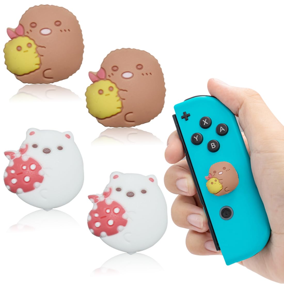 BYXG Replacement Joystick Caps for Nintendo Switch & Switch OLED (Cute Animal Design) - 4 Pack - Durable Thumb Grips for Enhanced Gaming Comfort - Perfect for Kids, Adults, and Long Gaming Sessions