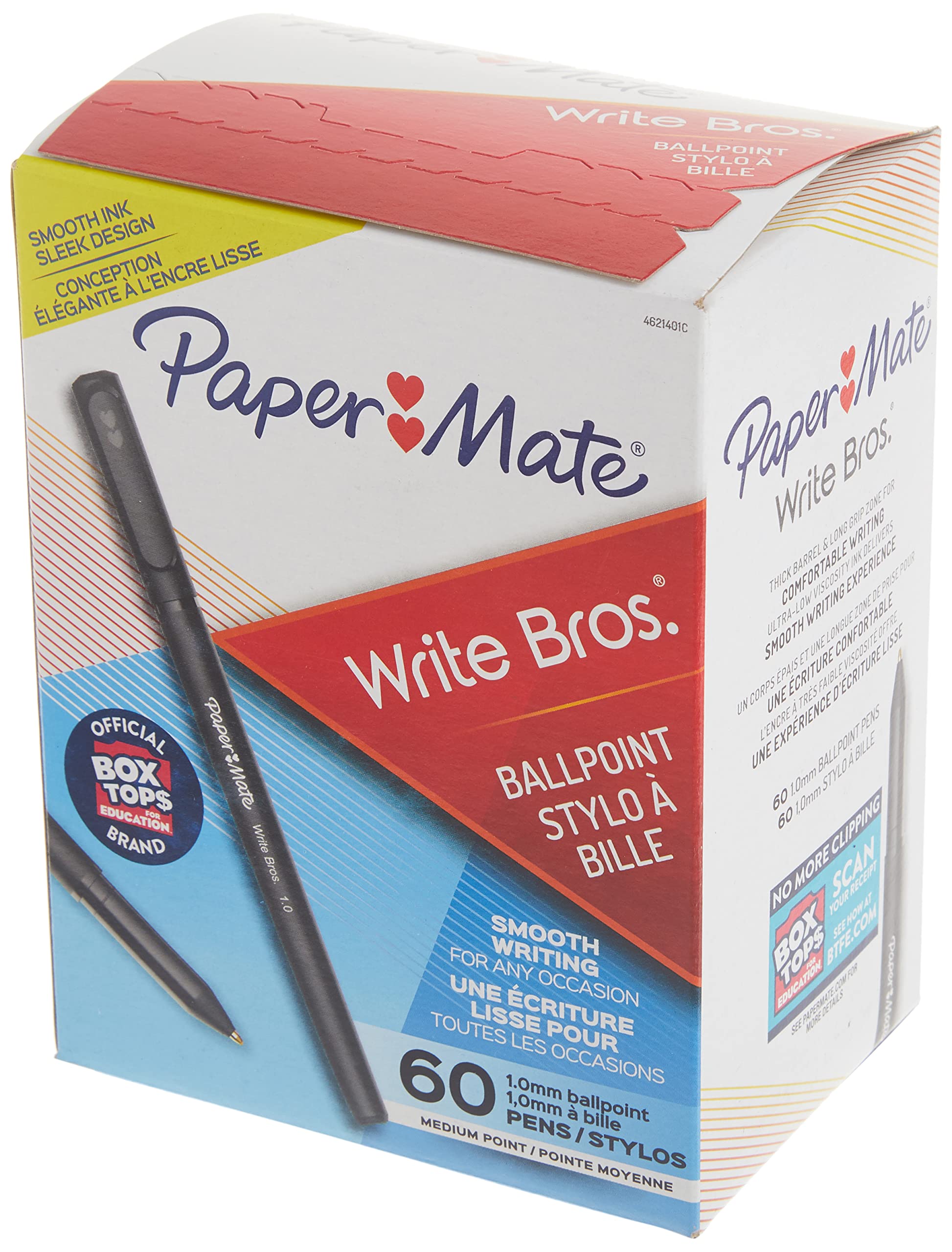60-Pack Paper Mate Ballpoint Black Ink Pens, Write Bros. Medium Point (1.0mm) - Bulk Office Supplies for Writing, Note-Taking & School Work