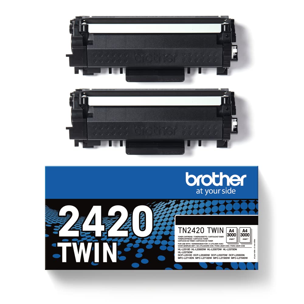 Brother TN-2420TWIN High Yield Black Toner Cartridge Twin Pack (2-Pack) | Genuine OEM Supplies | Compatible with Brother Printers for Office & Home Use