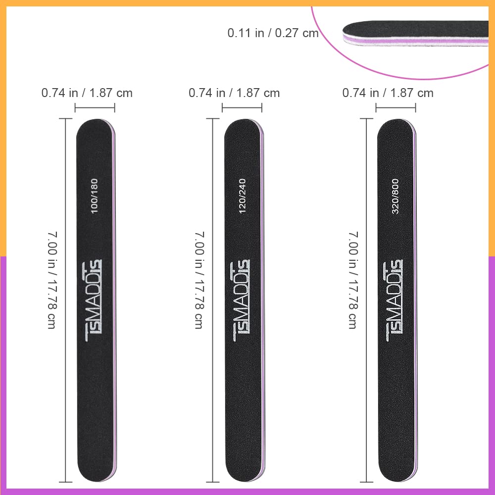 **TsMADDTs 20-Piece Double-Sided Nail Files Set - 100/120/180/240/320/800 Grits for Natural & Acrylic Nails - Professional Manicure & Pedicure Tools for Home & Salon Use**