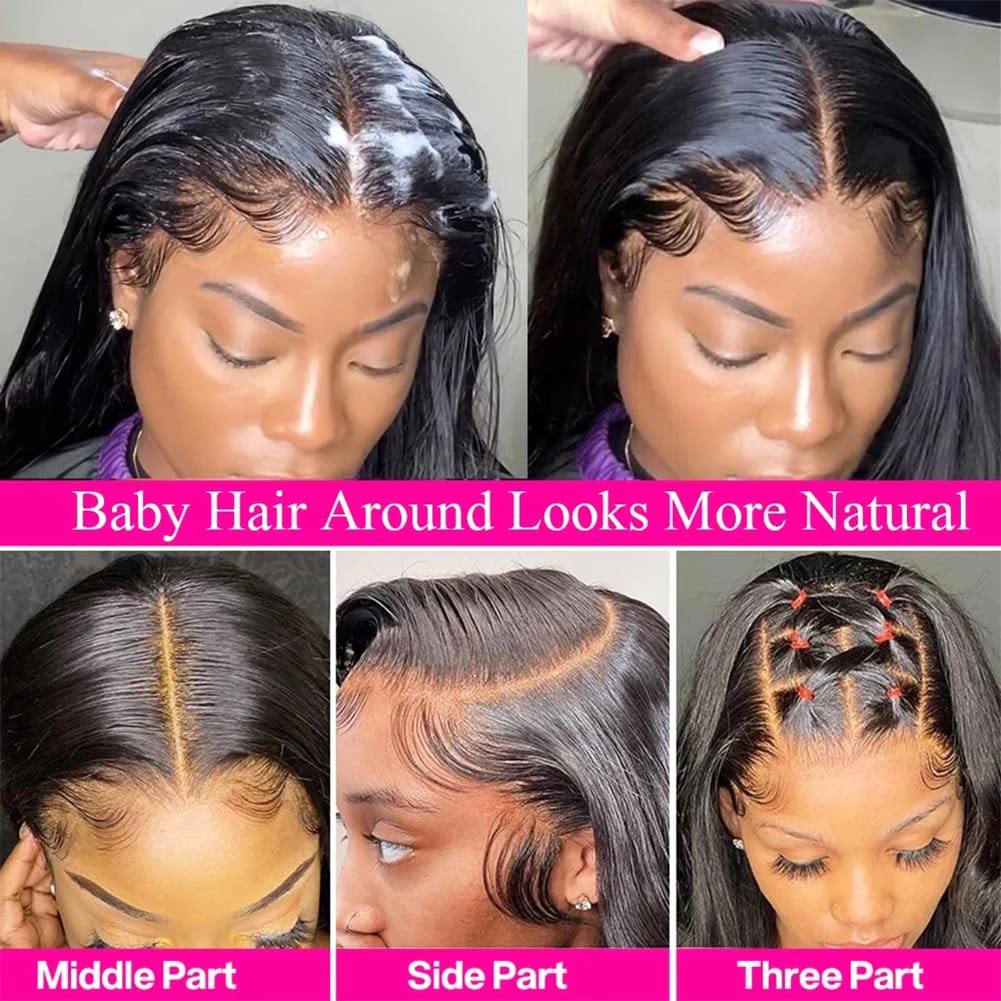 JARAMA 13x4 Straight Lace Front Wig Human Hair 32 Inch 180% Density HD Transparent Lace Brazilian Hair Wig - Pre Plucked Glueless Lace Frontal Wig for Women (Natural Black) | Perfect for Daily Wear, Cosplay & Special Occasions