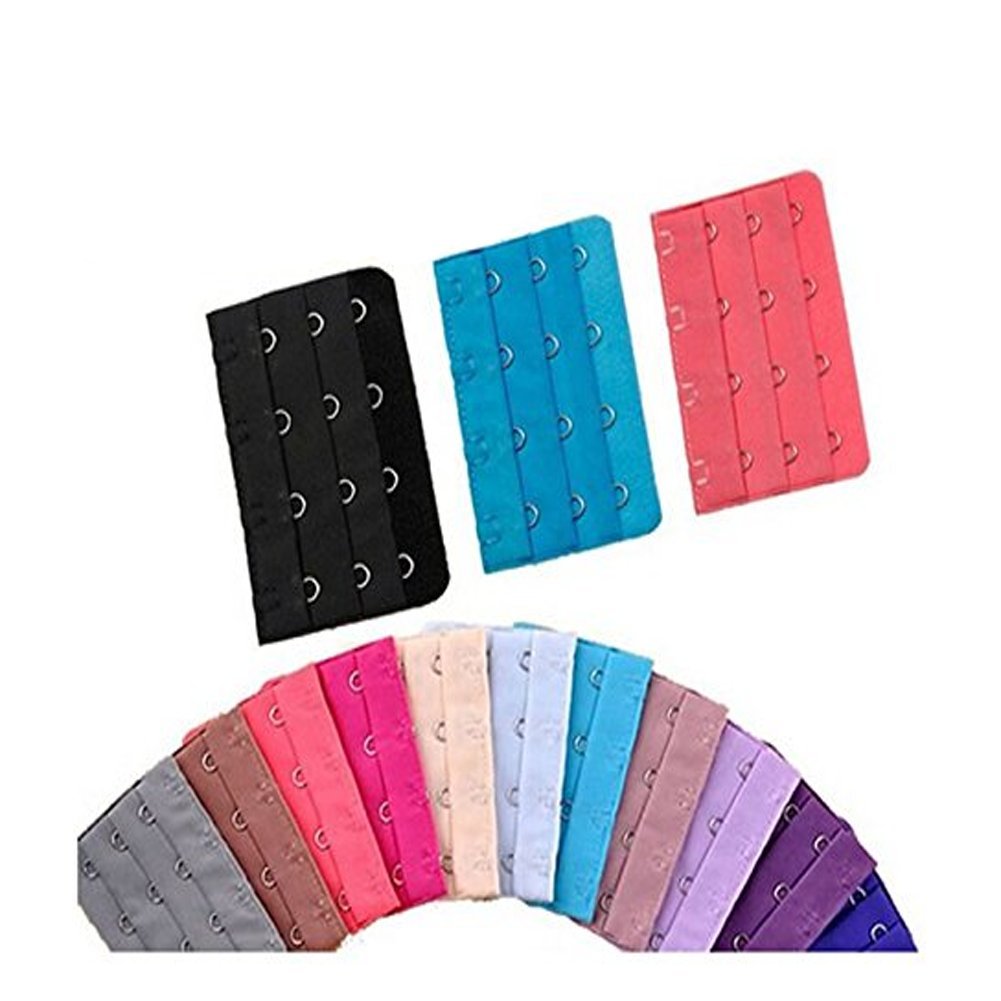 Women's Bra Extender Strap - 4 Hooks 3 Rows Adjustable Extension - 15 Pack Assorted Colors - Perfect for Comfort, Maternity & Post-Surgery Bras - Ideal for Tight Bras, Weight Fluctuations & Enhanced Comfort