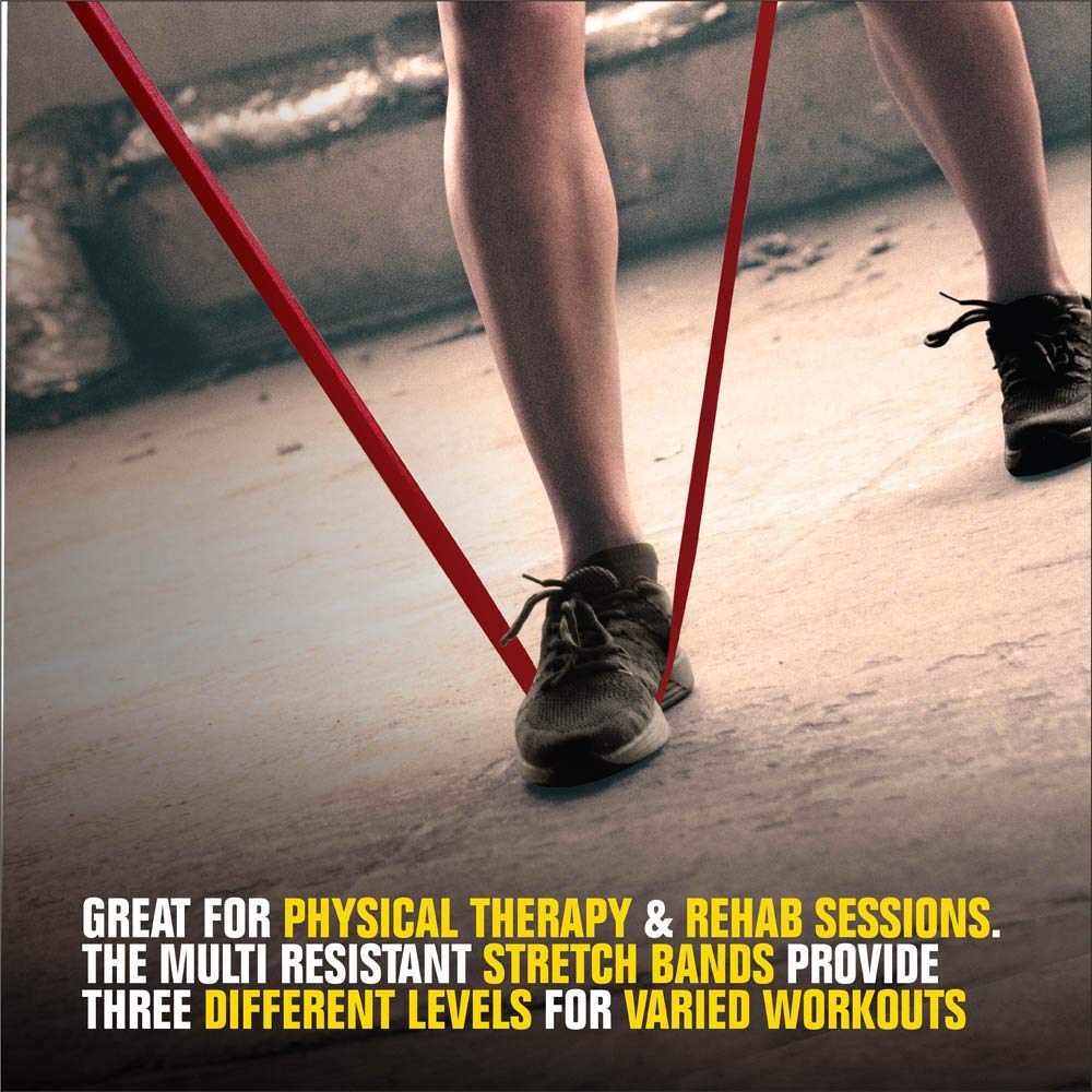 TKO Resistance Bands Set - 3 Pack with Light/Medium/Heavy Levels - Premium Elastic Exercise Bands for Home Gym, Physical Therapy & Full Body Workouts (Ideal for Women & Men) - Perfect for Strength Training, Yoga, Pilates and Rehabilitation Exercises