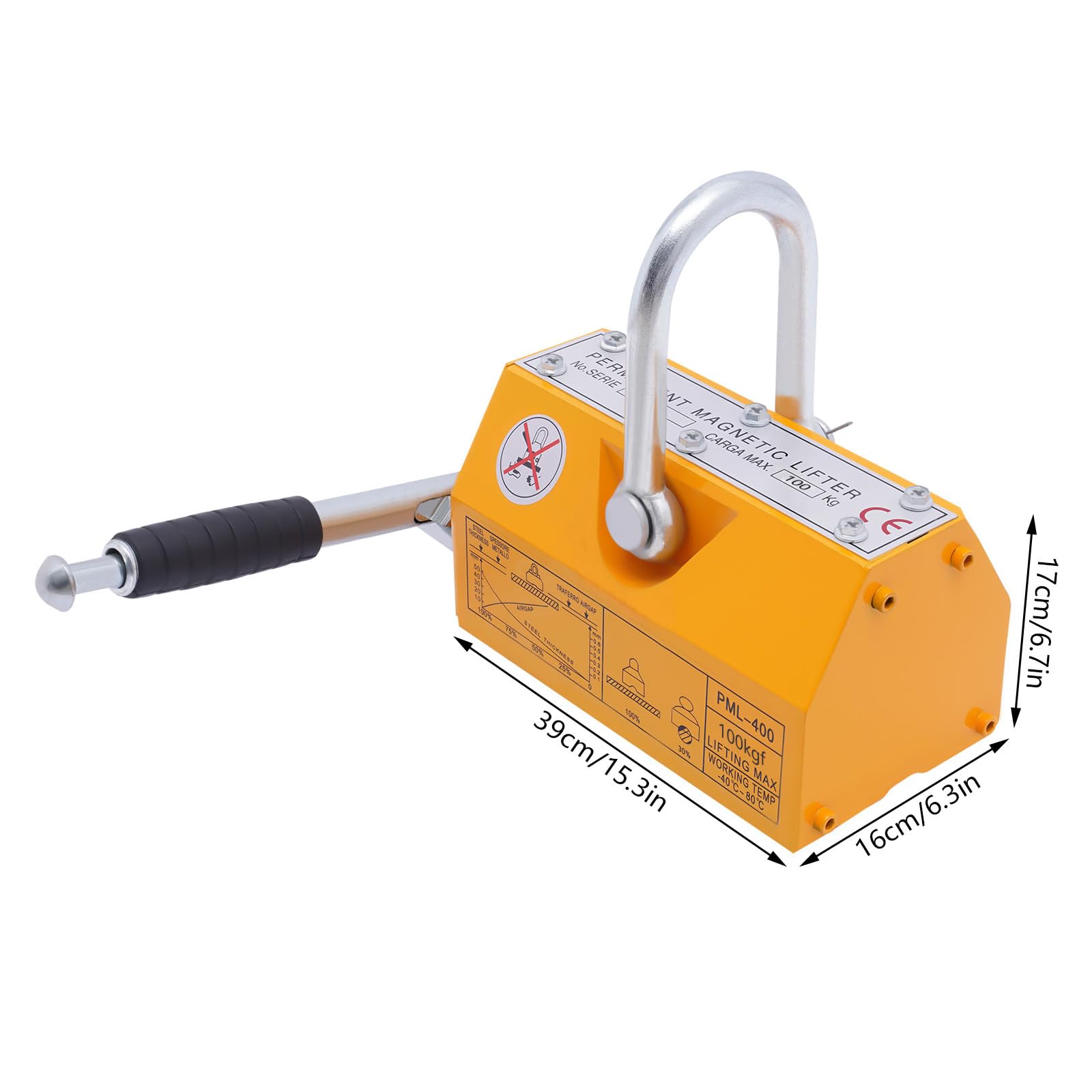 220 Lbs/100 kg Heavy Duty Magnetic Lifter - Permanent Lifting Magnet with Quick Release for Steel Plates & Boards - Ideal for Hoist, Shop Crane & Industrial Material Handling