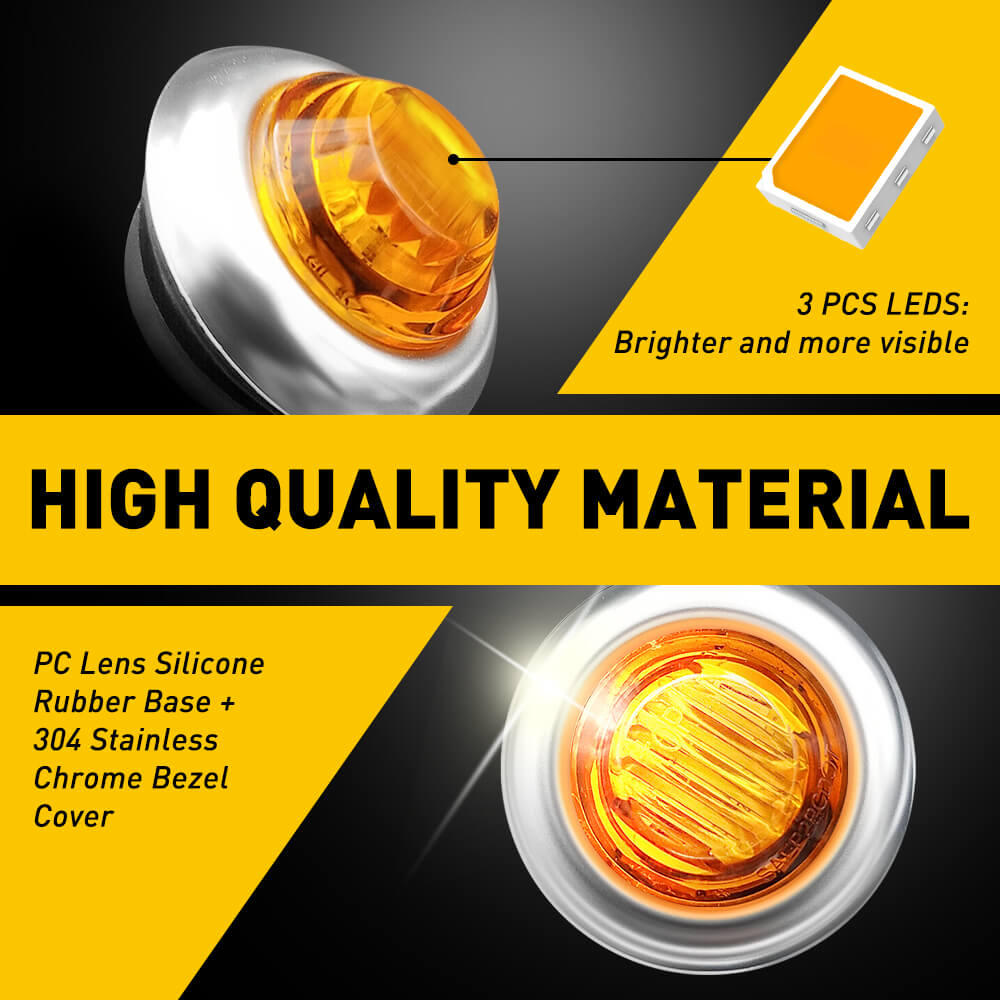 20PCS 0.75 Inch Round LED Side Marker Lights with Stainless Steel Chrome Bezel Covers - Amber/Red Waterproof Truck Trailer Lights for Semi, RV, Boat & Off-Road Vehicles - DOT Compliant Safety Lighting