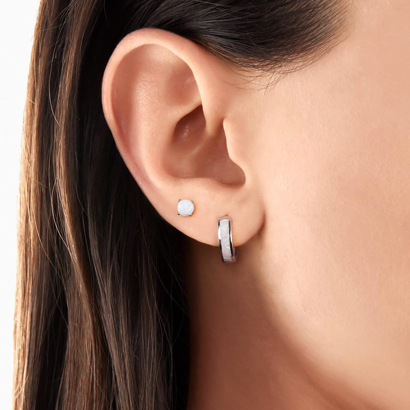 Hypoallergenic 14K Gold/Silver/Rose Gold Plated Opal Stud Huggie Hoop Earrings for Women with Sensitive Ears | Elegant Everyday Jewelry for Work, Date Night & Special Occasions