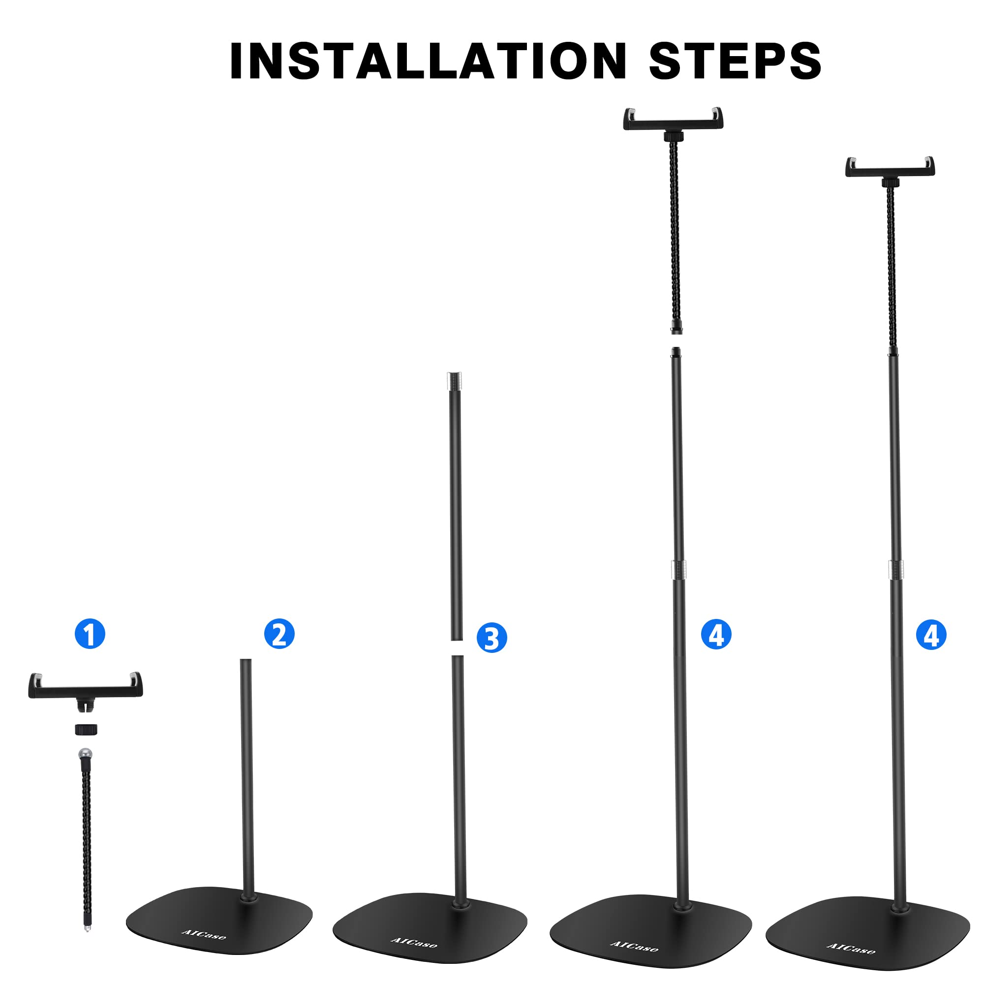 Adjustable Aluminum Floor Stand for iPad & Tablet (4.6-13