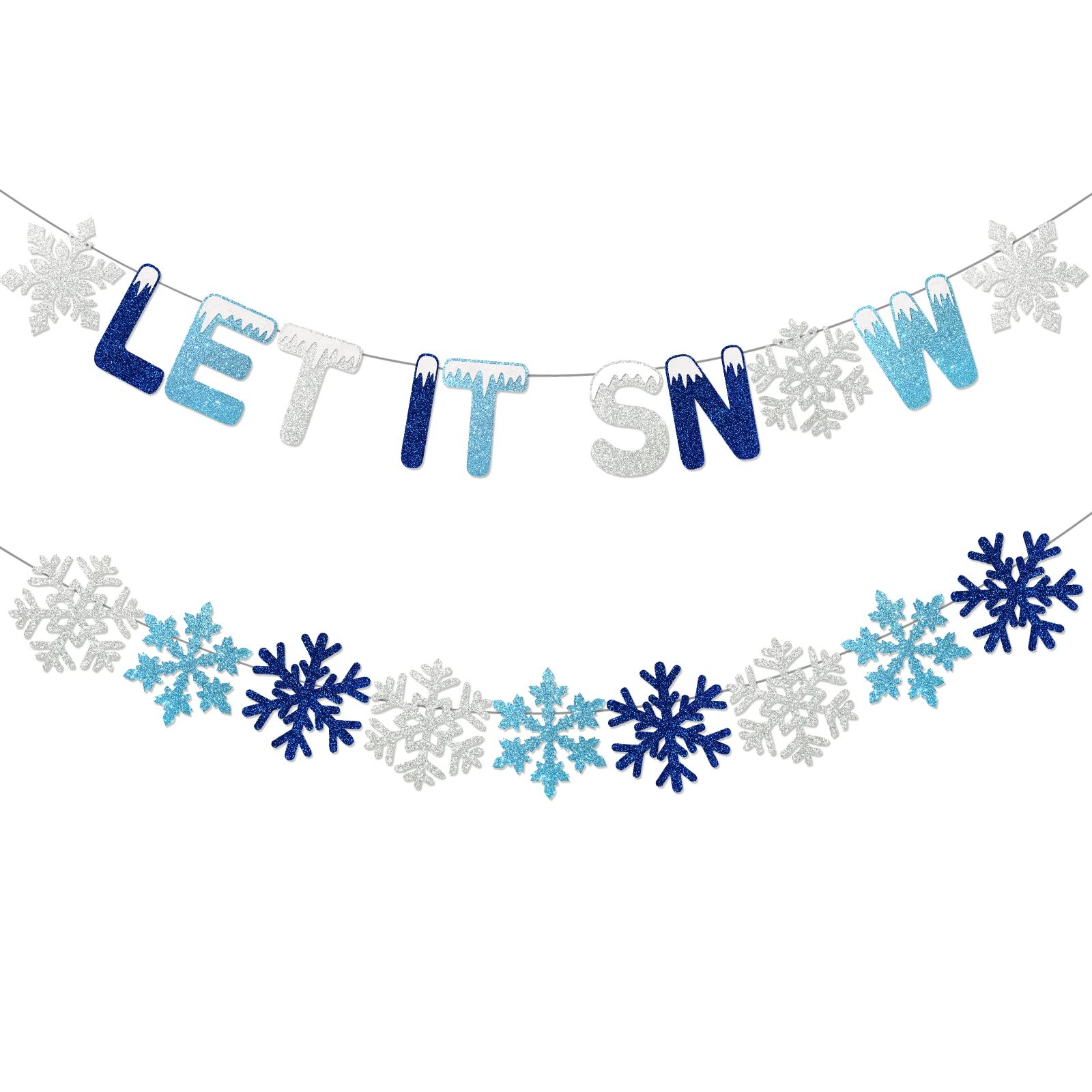 Let It Snow Banner with Snowflake Garland - Christmas Winter Party Decorations for Home, Office & Holiday Events - Perfect for Fireplace, Wall & Door Decor