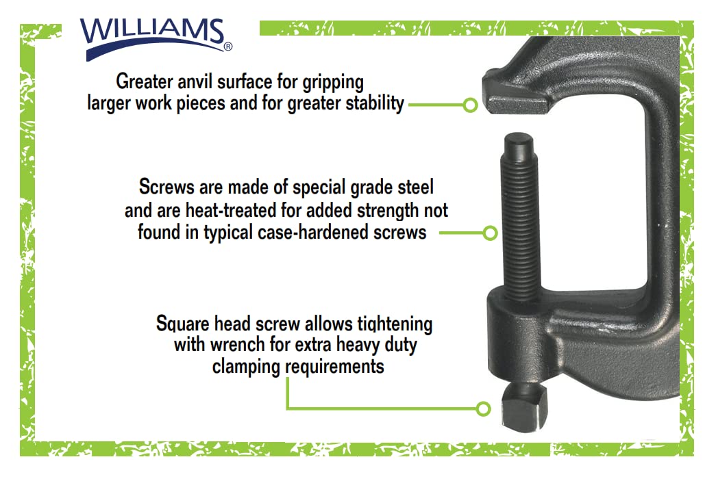 Williams CC-8AAW 8.5-Inch Heavy Duty C Clamp with Swivel Pads - Industrial Strength Metal Clamping Tool for Woodworking, Welding, and DIY Projects