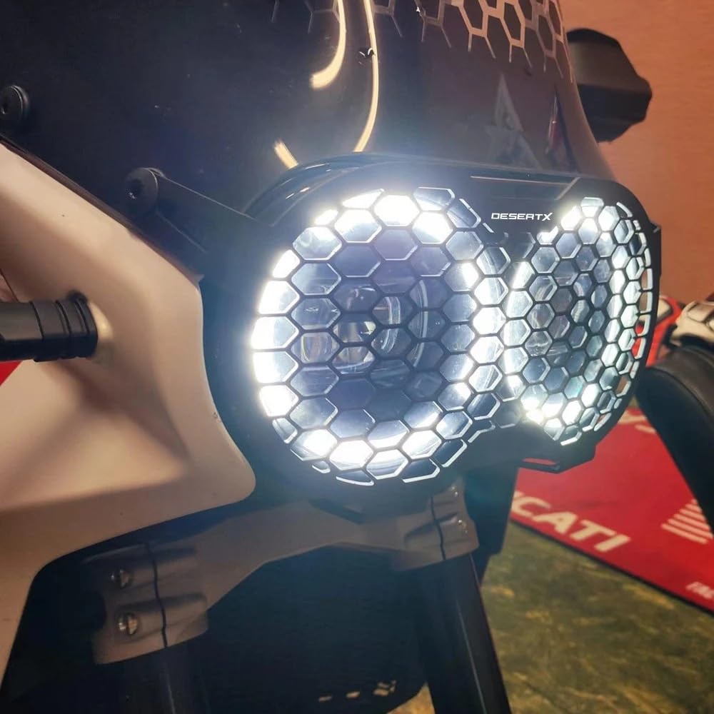 Ducati Desert X Motorcycle Headlight Grill Cover - Universal Fit for 2022-2023 Models - Headlamp Shield Protector & Grill Guard Accessories - Perfect for Off-Road Adventure Riding & Bike Protection