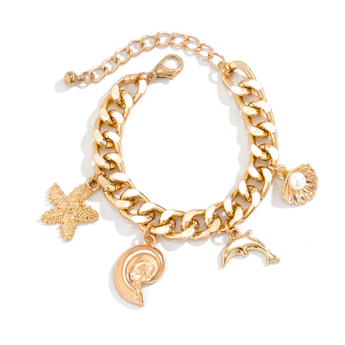 Dolphin Starfish Pendant Necklace & Bracelet Set - Ocean Themed Jewelry for Women, Beach Vacation Gift, Summer Accessories for Sea Lovers