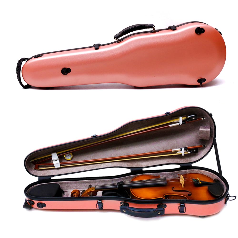 Premium 4/4 Violin Hard Case - Carbon Fiber Lightweight Triangular Design with Adjustable Back Straps & External Accessory Storage Bag (Pink) - Perfect for Travel, School, Performances & Professional Musicians