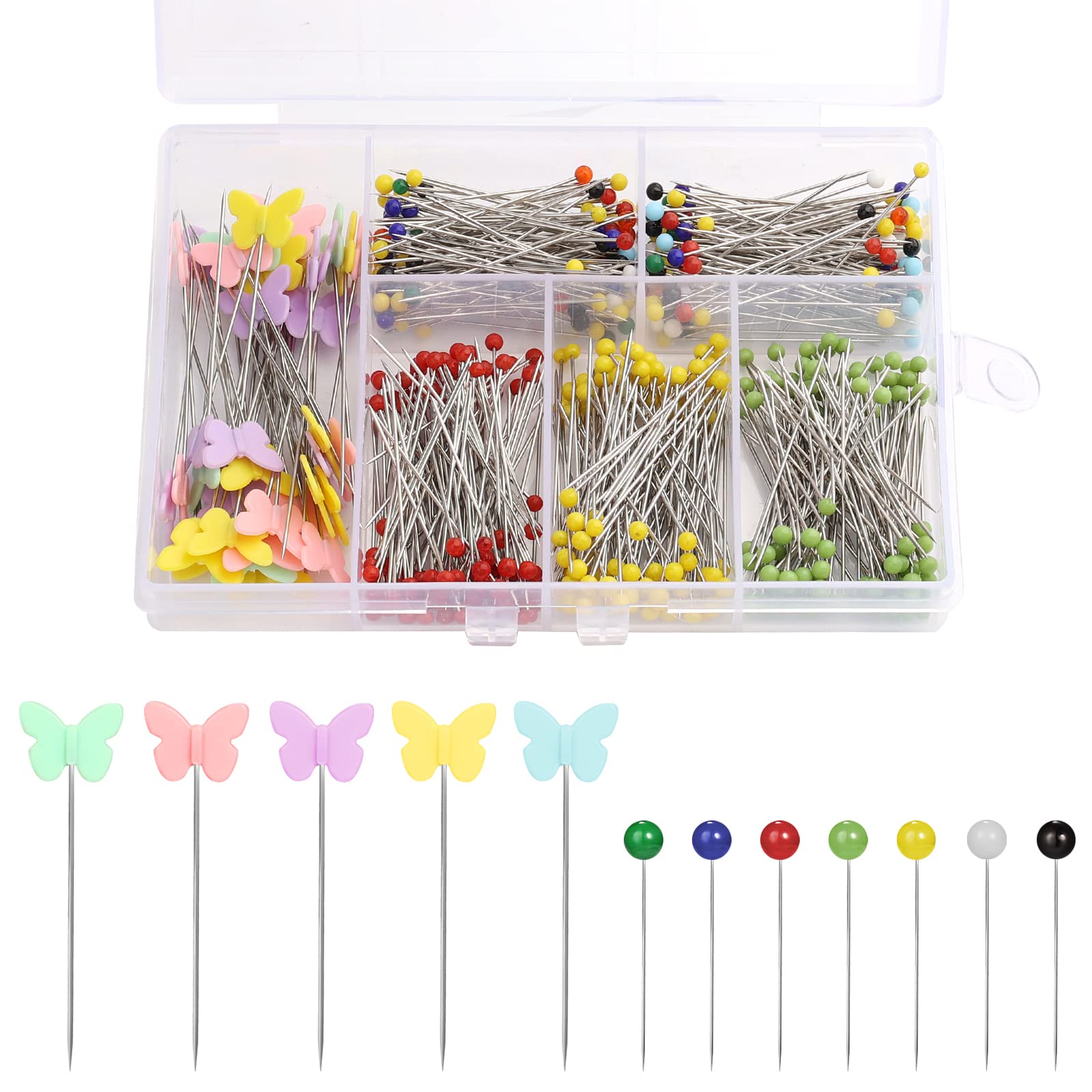 KINBOM 550pcs Sewing Pins Set - Glass Ball & Flat Head for Quilting, Dressmaking & DIY Crafts
