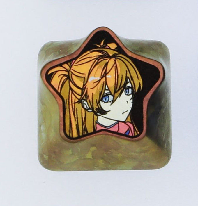 Pentagram-Shaped Titanium Alloy Carved Keycaps - Custom Anime Keycaps for Keyboard (EVA, Asuka, Ayanami Rei) - Perfect for Gaming, Mechanical Keyboard Customization & Anime-Themed PC Setup
