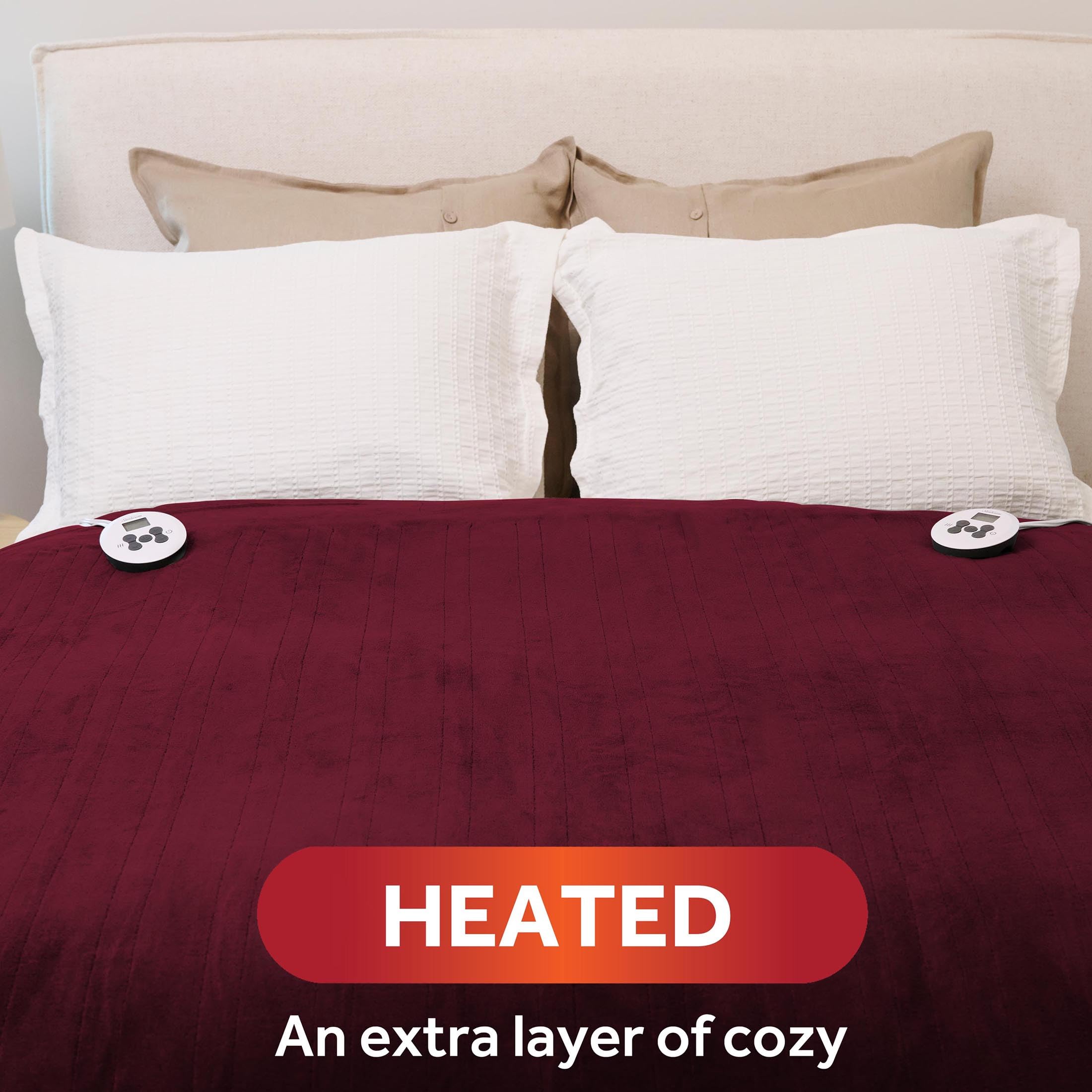 Sunbeam Royal Luxe Cabernet Heated Blanket King Size - Ultra Soft Electric Warming Blanket for Winter, Perfect for Bed, Couch & Home Use