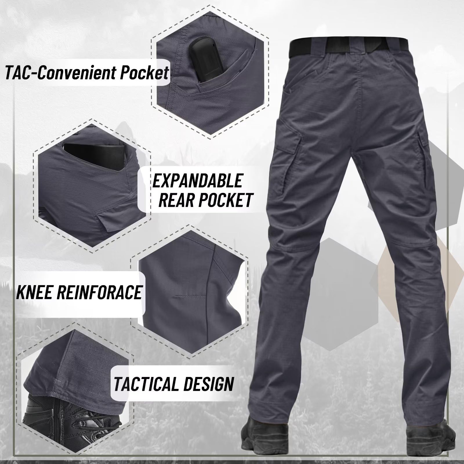 TACVASEN Men's Tactical Cargo Pants - 9-Pocket Lightweight Hiking & Work Pants for Construction, Water Resistant Outdoor Pants - Perfect for Hiking, Camping, and Outdoor Work Activities