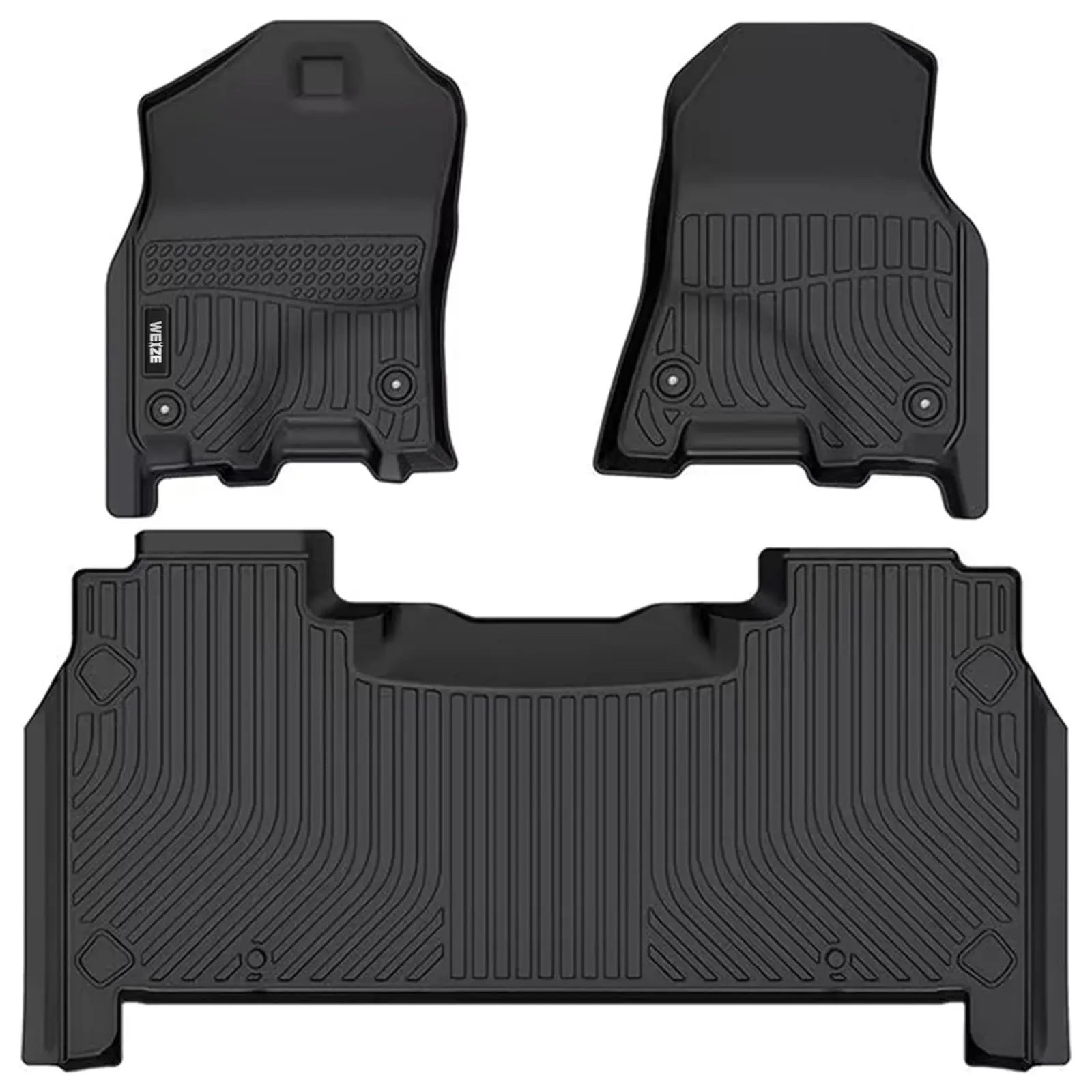WEIZE Custom Fit All-Weather TPE Floor Mats for Dodge Ram 1500 Crew Cab 2019-2024 (Excludes Classic Models) - Front & Rear Row with Under Seat Storage Box - Perfect for Off-Roading, Daily Commuting and Family Road Trips
