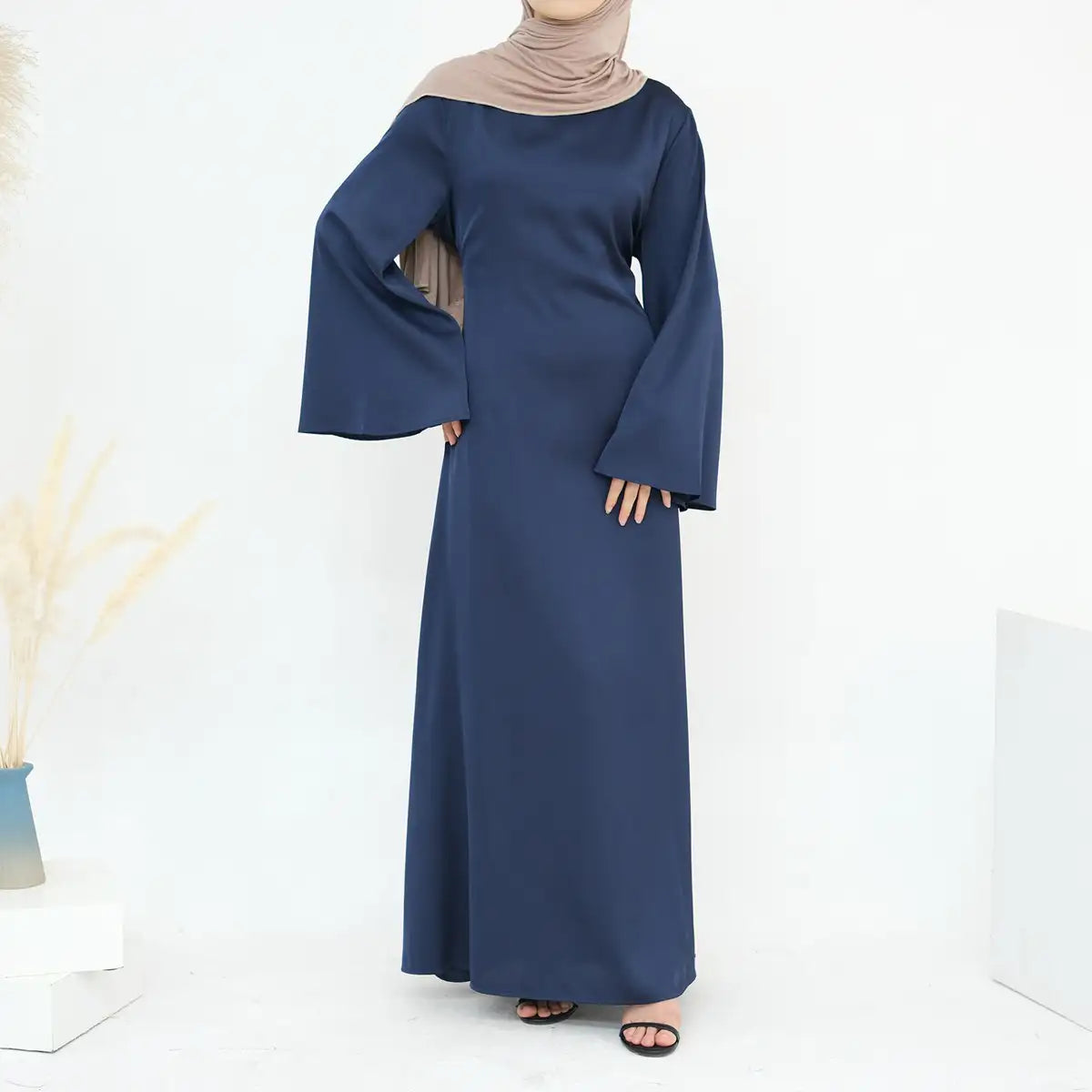 Elegant Adjustable Belt Satin Abaya Dress for Women - Modest Islamic Prayer Dress for Eid, Wedding & Special Occasions