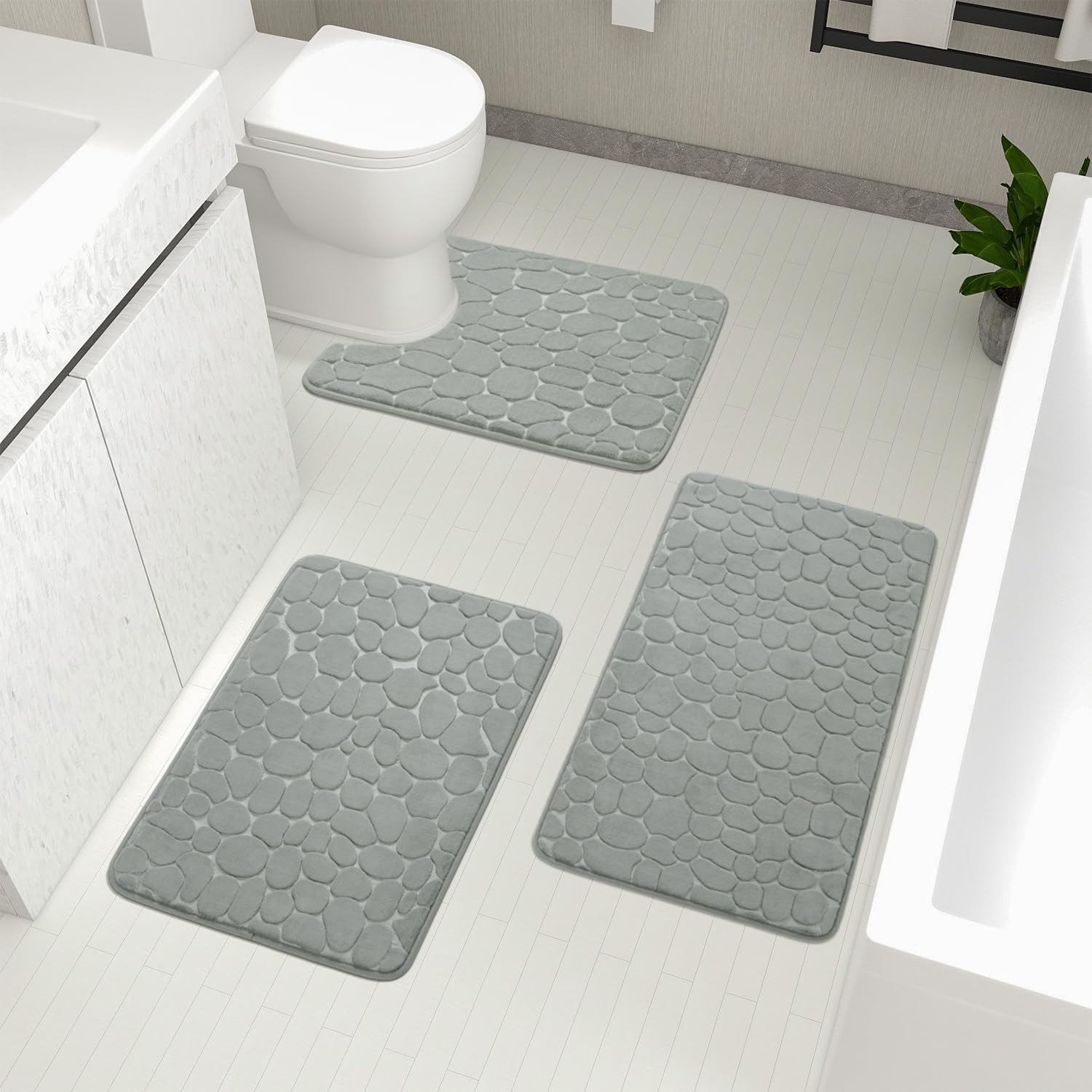 YIHOUSE 3-Piece Memory Foam Bathroom Rugs Set - Non-Slip, Washable for Tub & Floor