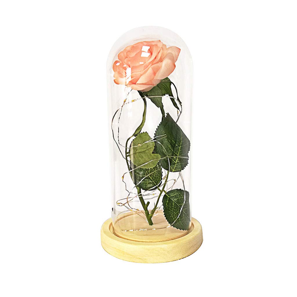 Eternal Rose in Glass Dome with LED Light - Romantic Pink Artificial Flower for Anniversary, Mother's Day, Valentine's Gift & Christmas Decor - Perfect for Home Decor, Wedding Centerpiece, and Office Desk Decoration