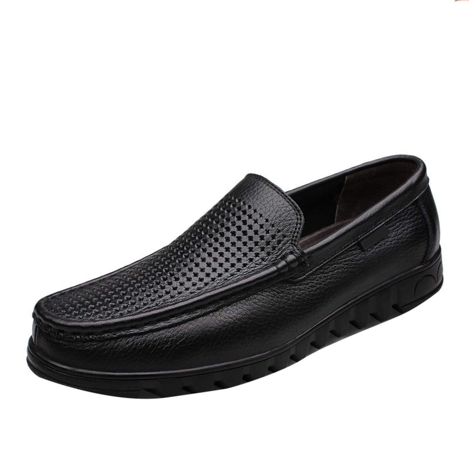 Men's Leather Loafers - Breathable Slip-On Dress Shoes for Summer | Comfortable Hollow Out Boat Shoes for Casual Wear | Perfect for Office, Travel & Outdoor Activities