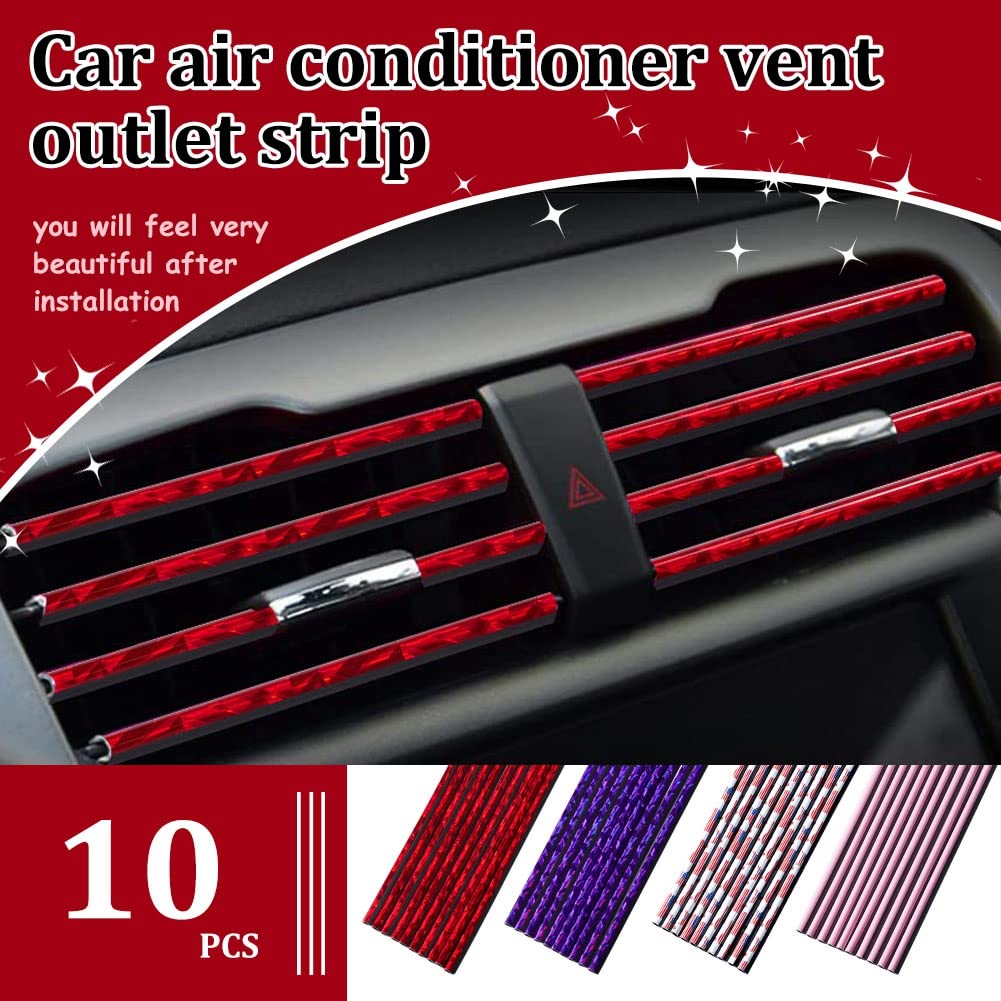 10PCS Red Car AC Vent Decoration Strips - DIY Auto Interior Molding Trim for Car Air Conditioner Outlets | Universal Fit for Most Vehicles | Enhance Your Car's Interior Style & Protection