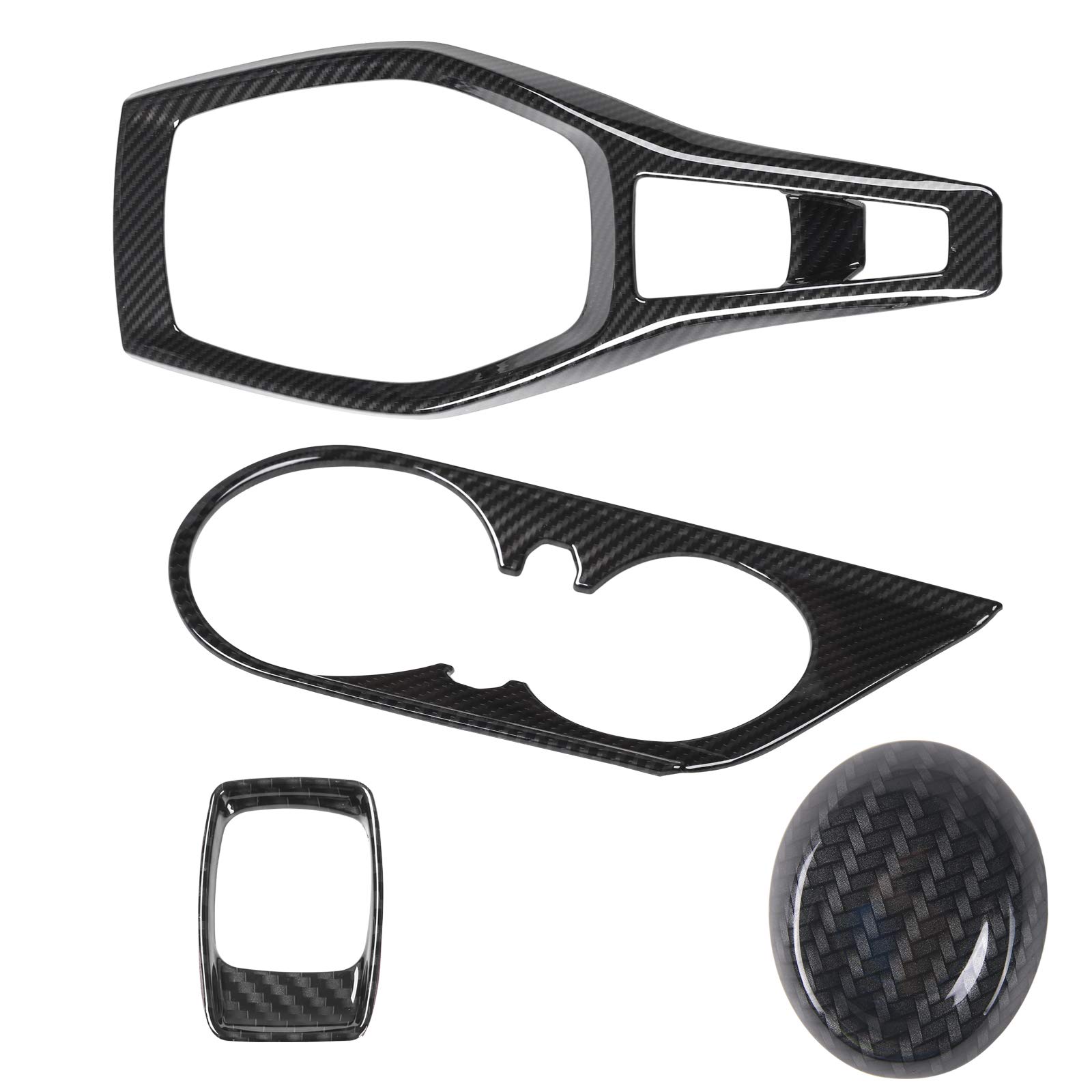 Carbon Fiber Black ABS Interior Kit for Chevy Camaro 2017-2023 - 4Pcs Gear Panel Cover, Cup Holder & Cigarette Lighter Decoration - Stylish Upgrade for Car Enthusiasts & Daily Driving Comfort