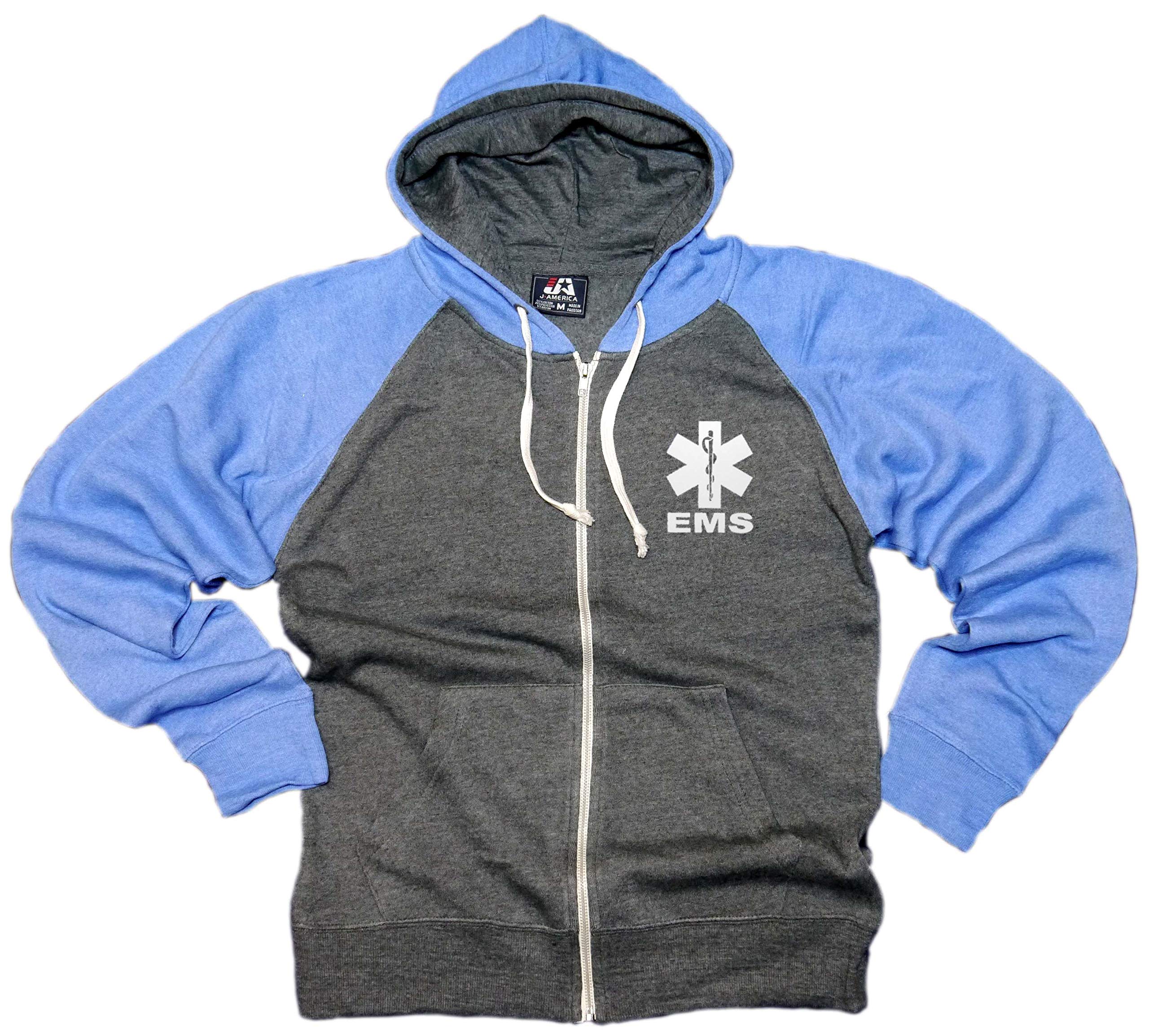 EMS Triblend Colorblock Zip-Up Fleece Hoodie with Reflective Details - Warm & Stylish Pullover for Outdoor Workouts, Jogging and Casual Wear