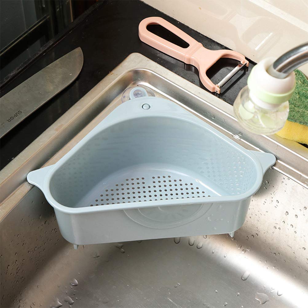 Stainless Steel Sink Drain Shelf - Triangle Hanging Kitchen Sink Organizer with Suction Cups, Space-Saving Corner Strainer Basket for Fruits, Vegetables & Dishware - Perfect for Small Kitchen & Bathroom Storage Solutions