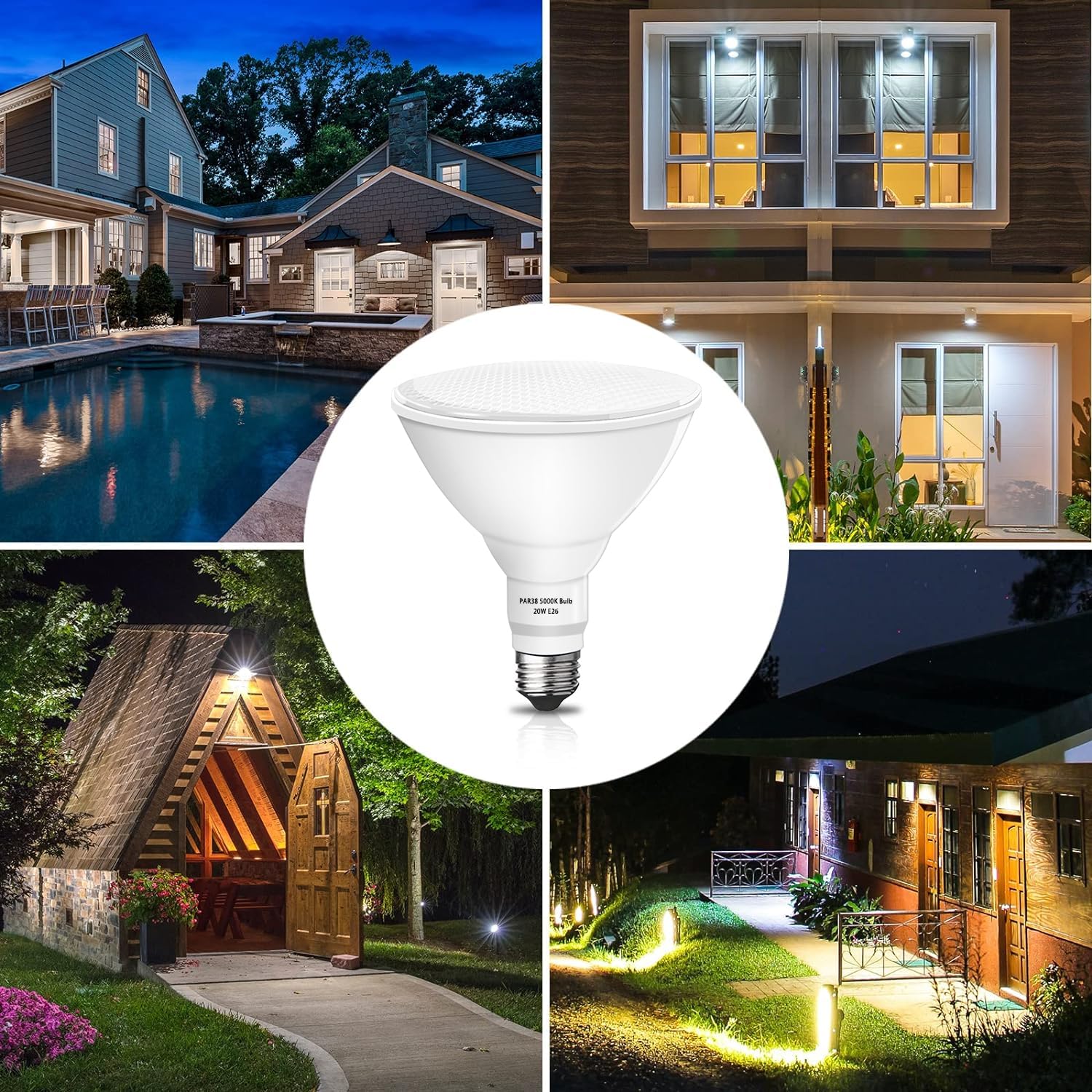 Par38 LED Flood Light Bulbs 6 Pack - Dimmable 5000K Daylight, 20W (Replaces 200W), 1800LM, E26 Base - Outdoor Lighting for Backyard, Garage, Porch & Garden - Perfect for Landscape, Pathway & Security Lighting