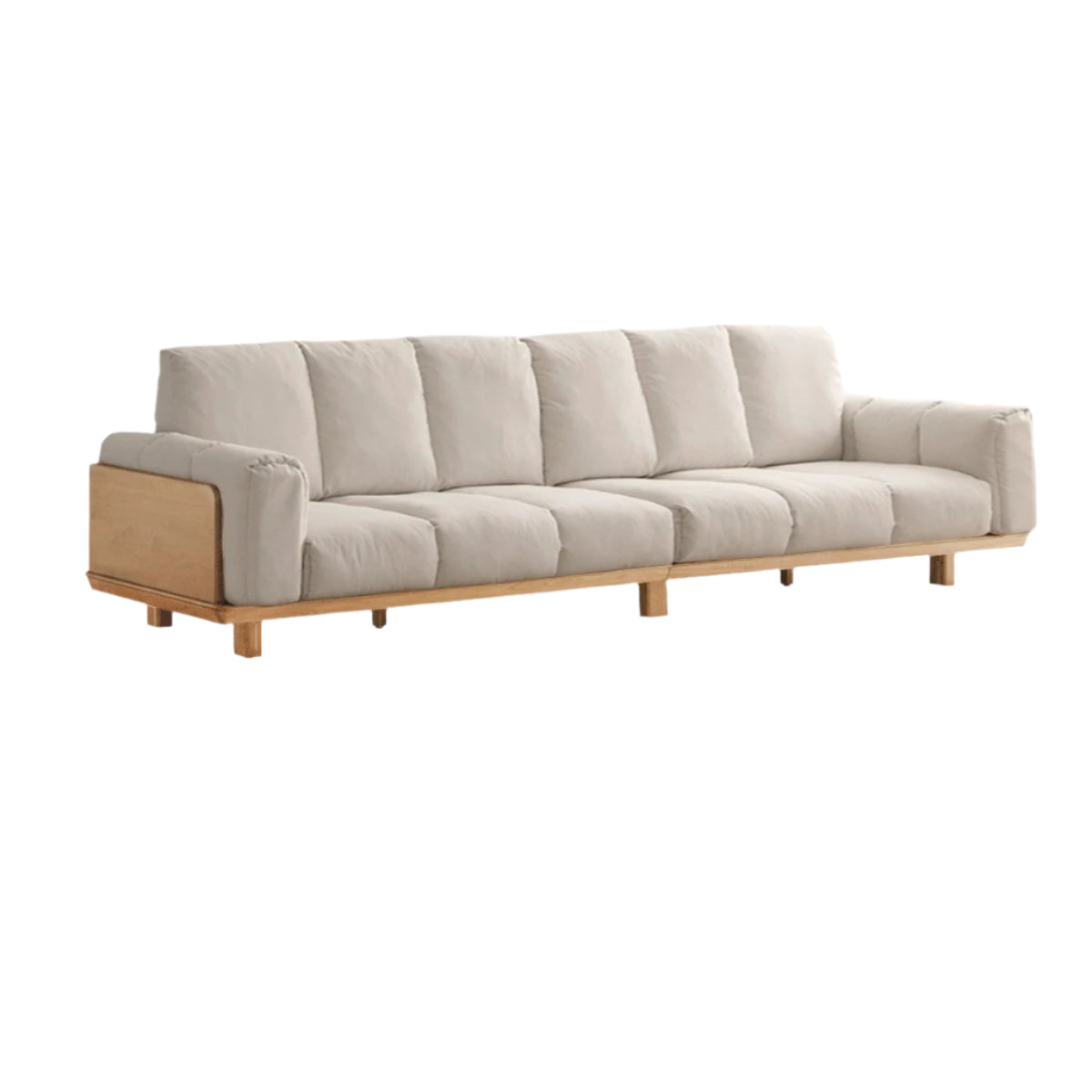 140.9x35.4x36.2 inch / 358x90x92 cm / natural wood color / ash sofa imitation cotton and linen gravel white