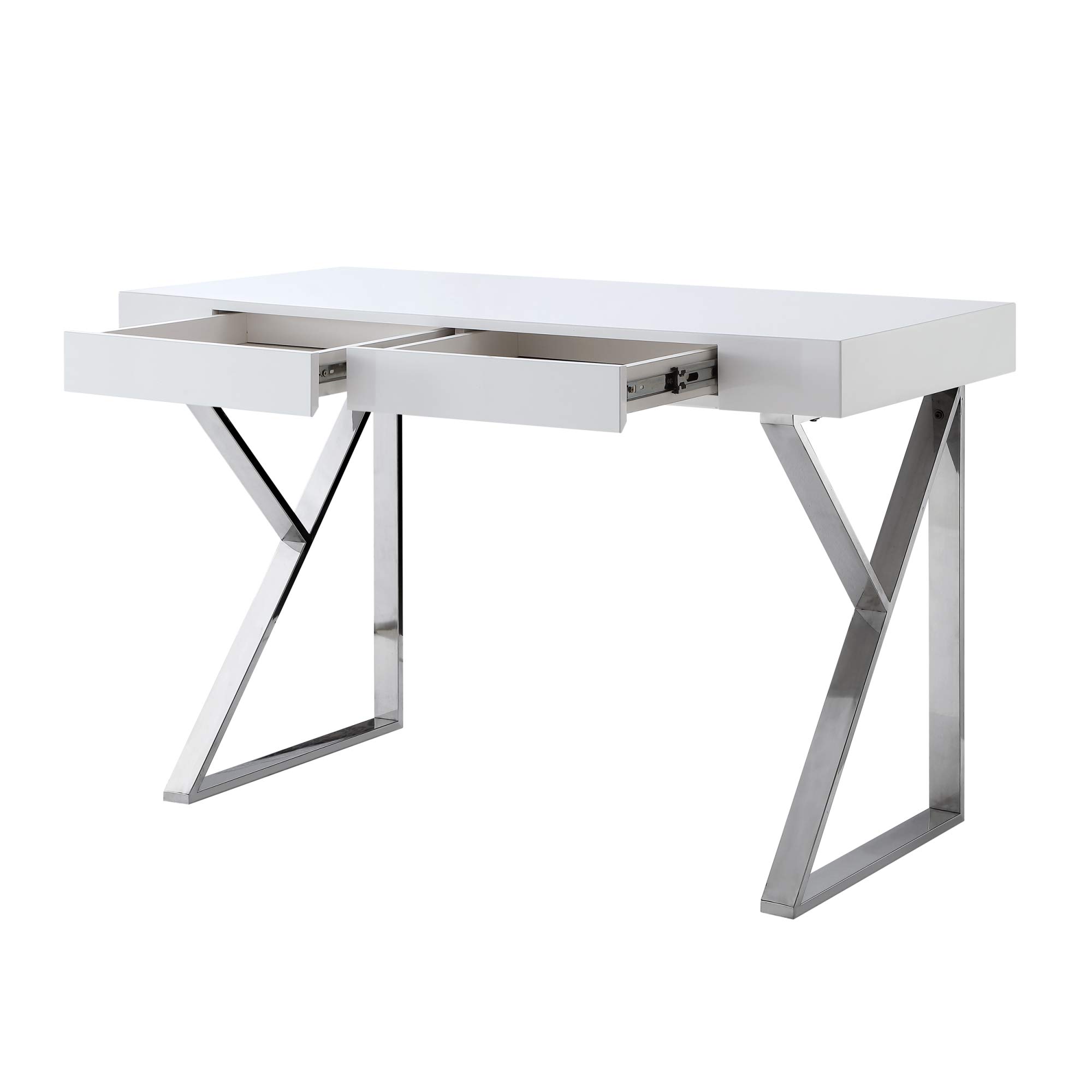 Inspired Home Zosia Desk with 2 Drawers - Modern White & Chrome Writing Desk for Home Office, Study, or Workspace | Compact & Stylish Workstation for Small Spaces