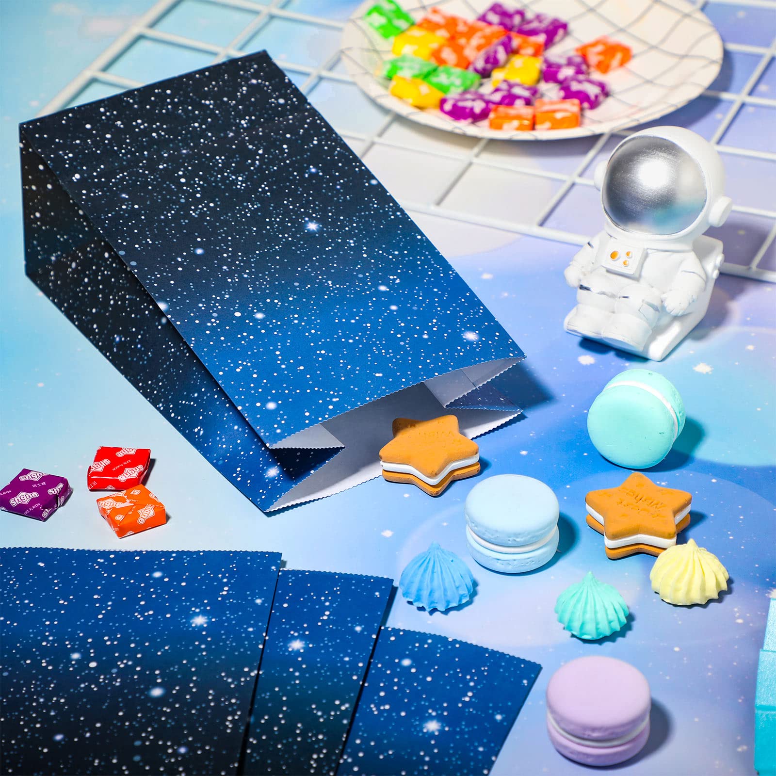 Marspark 28 Pcs Space Themed Party Favor Bags - Galaxy Starry Night Goodie Bags for Candy, Popcorn & Treats | Outer Space Birthday Decorations, Baby Shower & Cosmic Theme Party Supplies