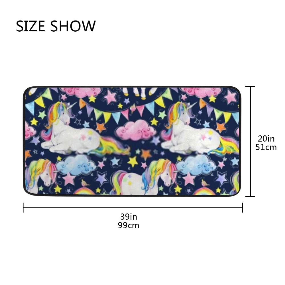 Cute Unicorn Non-Slip Kitchen Rug - Soft Plush Bathroom Mat with Memory Foam, Machine Washable, 39x20 Inch - Perfect for Kitchen, Bathroom, Nursery & Kids Room Decor