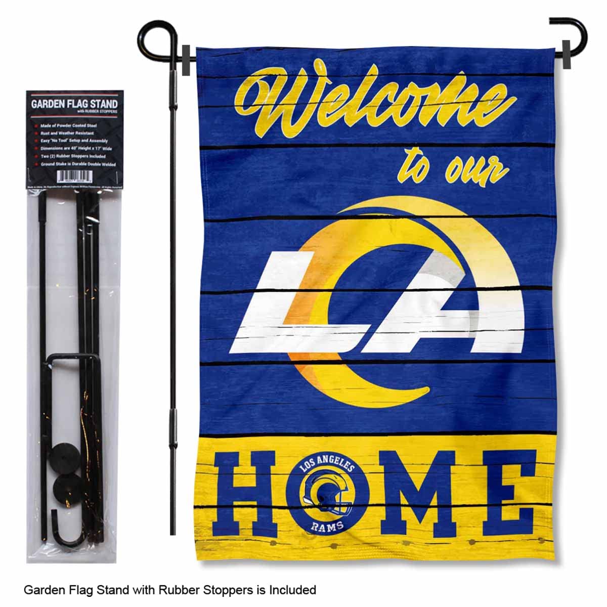 WinCraft Los Angeles Rams Welcome to Our Home Garden Flag with Flagpole Mount - NFL Team Decor for Yard, Porch & Tailgating Parties