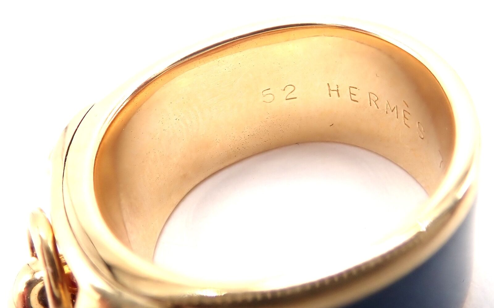 Authentic Hermes Collier de Chien 18K Yellow Gold Blue Enamel Band Ring - Size 6 - Luxury Fashion Jewelry for Women, Perfect for Parties, Weddings & Special Occasions