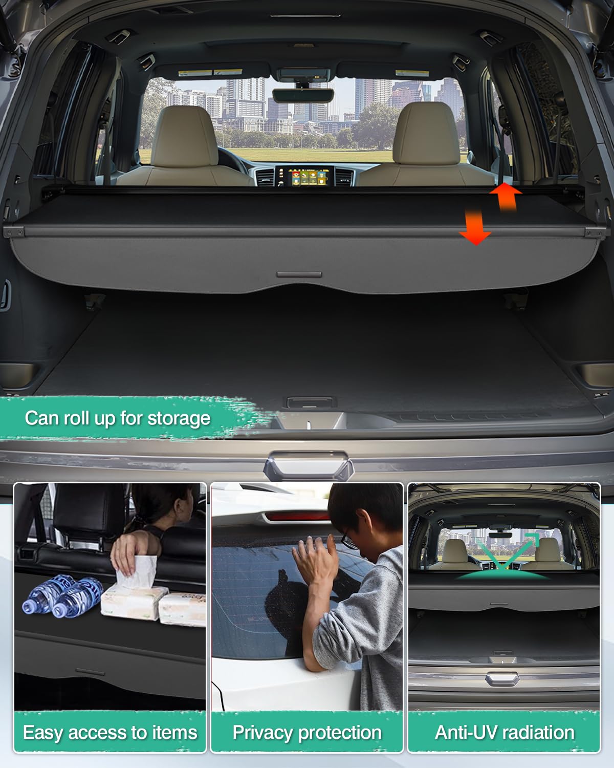 2019-2025 Honda Passport Retractable Cargo Cover - Durable Trunk Shade Protector for Luggage & Gear | Perfect for Road Trips, Camping & Grocery Hauling