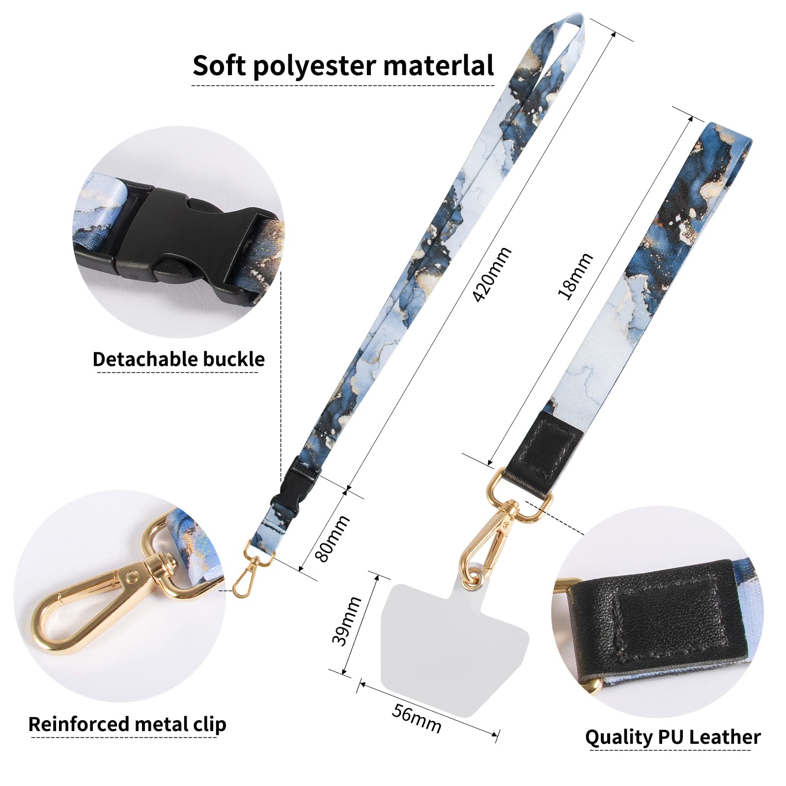 Durable Phone Lanyard Set (8-Piece) with Metal Clasp - for ID Badge, Keys & Wallet - Office & Travel Use