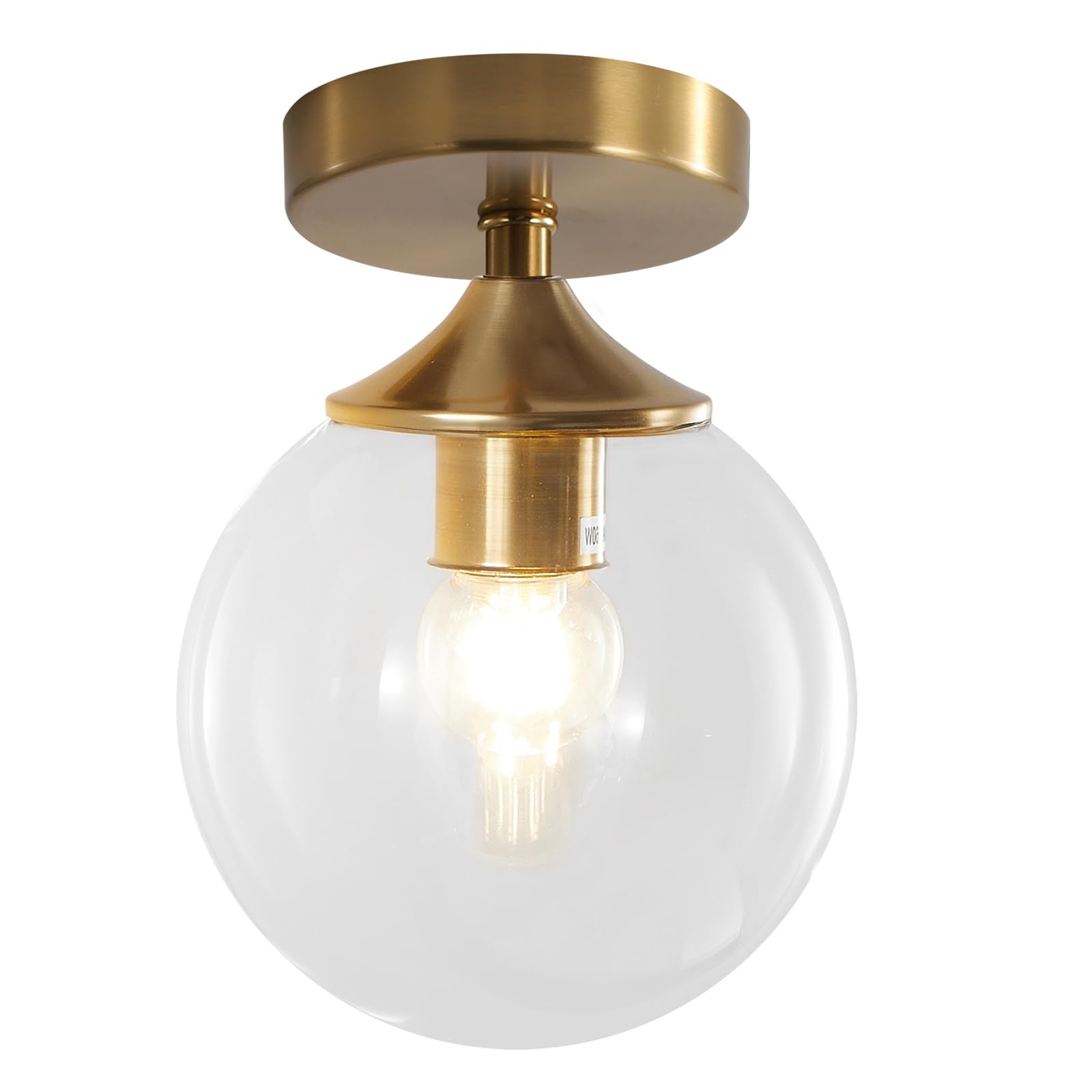 KCO Lighting Brushed Gold Flush Mount Ceiling Light - Small Hallway & Bathroom Fixture with Bubble Glass Globe - Mid Century Modern Design for Home, Apartment & Office Lighting