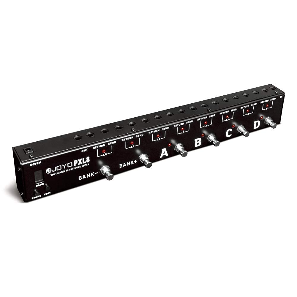 JOYO PXL8 8-Channel Programmable FX Loop Pedal Switcher with 9V DC Power Supply (800mA-1A) - Perfect for Guitar Effects Rack Setup & Live Performances