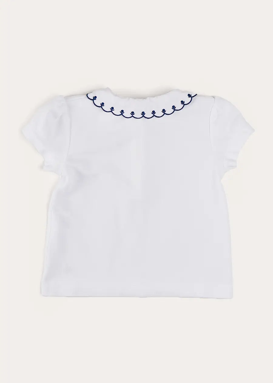 Embroidered Scallop Collar Short Sleeve Polo Shirt for Boys & Girls (Ages 2-10) - Navy Blue Casual Kids Top for School, Playdates & Family Outings