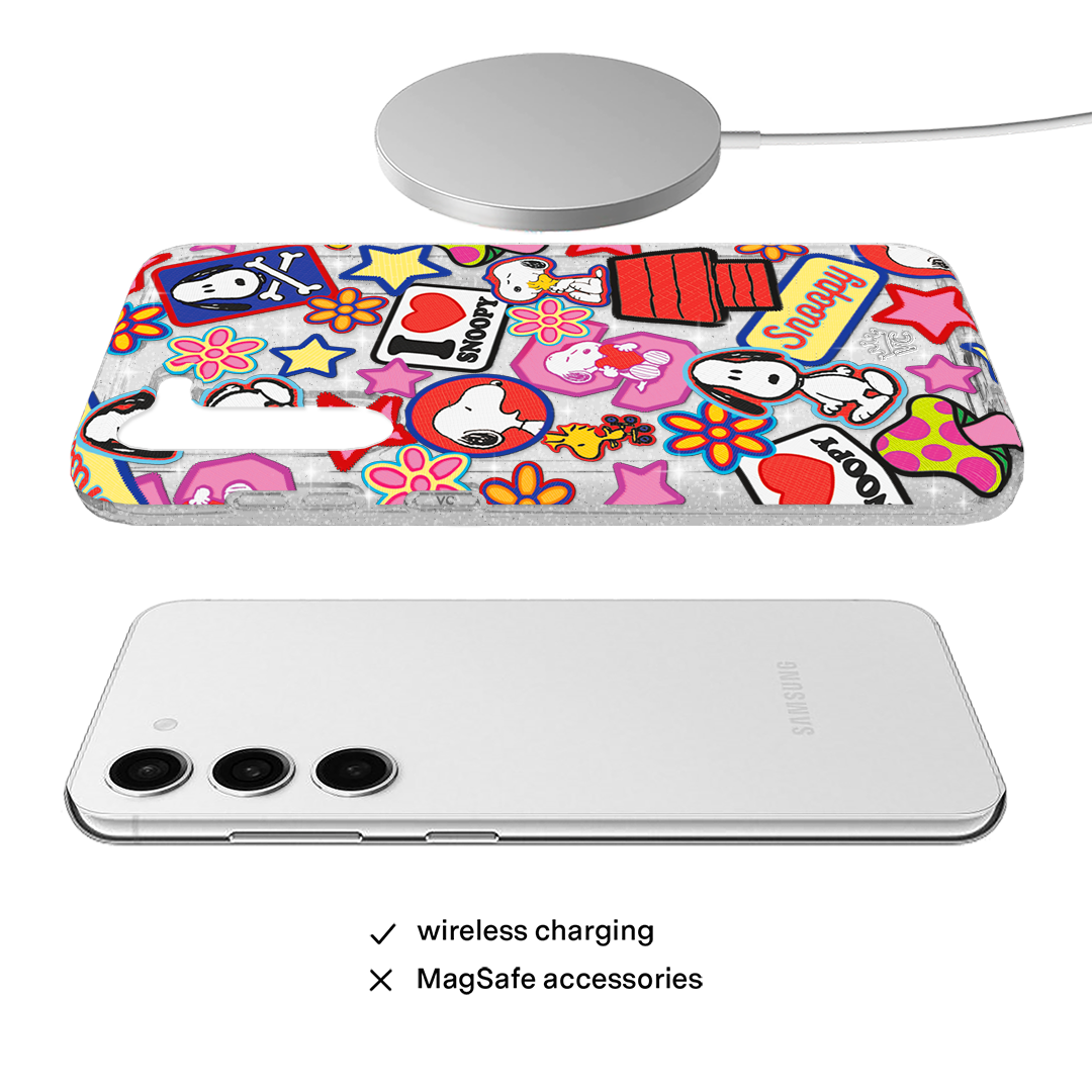 Snoopy Glitter Patchwork Phone Case for Samsung Galaxy - Cute Cartoon Protective Cover for Daily Use & Gift Giving