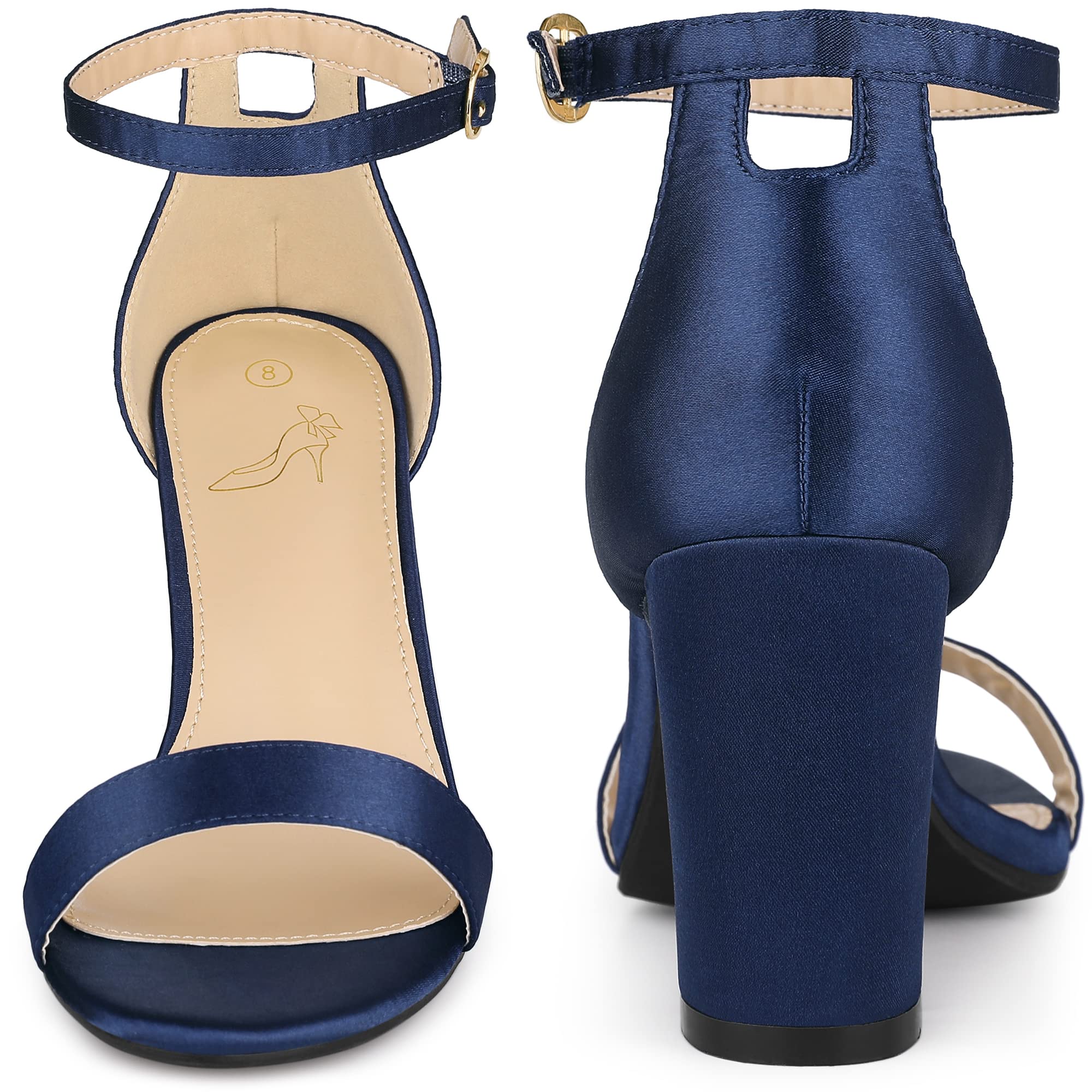 Perphy Women's Open Toe High Heel Sandals with Ankle Strap - Satin Block Heels for Weddings, Parties & Special Occasions