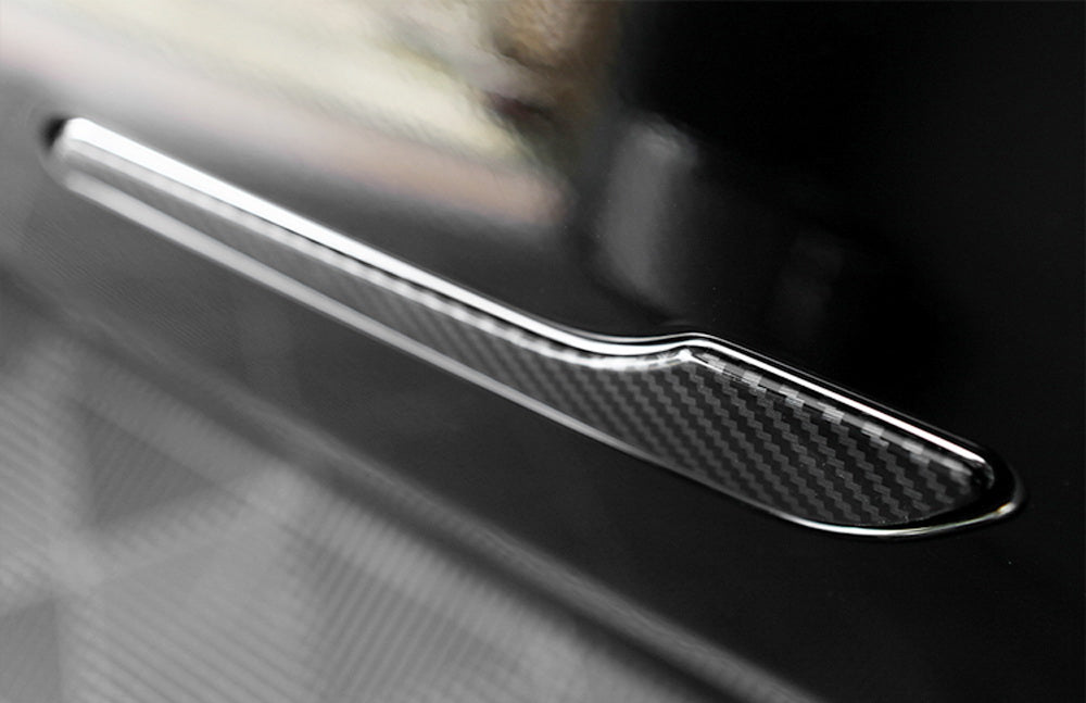 4-Piece Carbon Fiber Side Door Push Handle Cover Trims for Tesla Model 3 (2017-2023) - Premium Interior Accessories for Car Enthusiasts & Style Upgrade