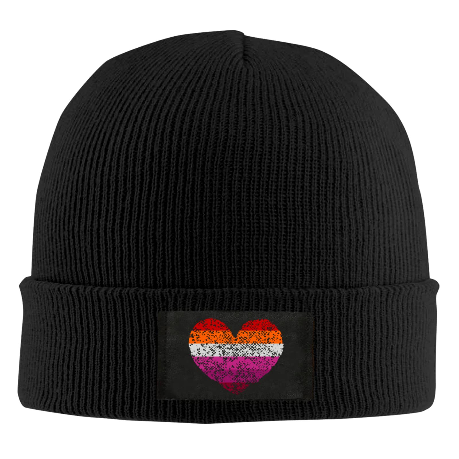 Lesbian Pride Heart Beanie - Warm Winter Skull Cap for Men & Women - Soft Slouchy Knit Hat in Black - Perfect for LGBTQ+ Events, Cold Weather & Casual Outfits
